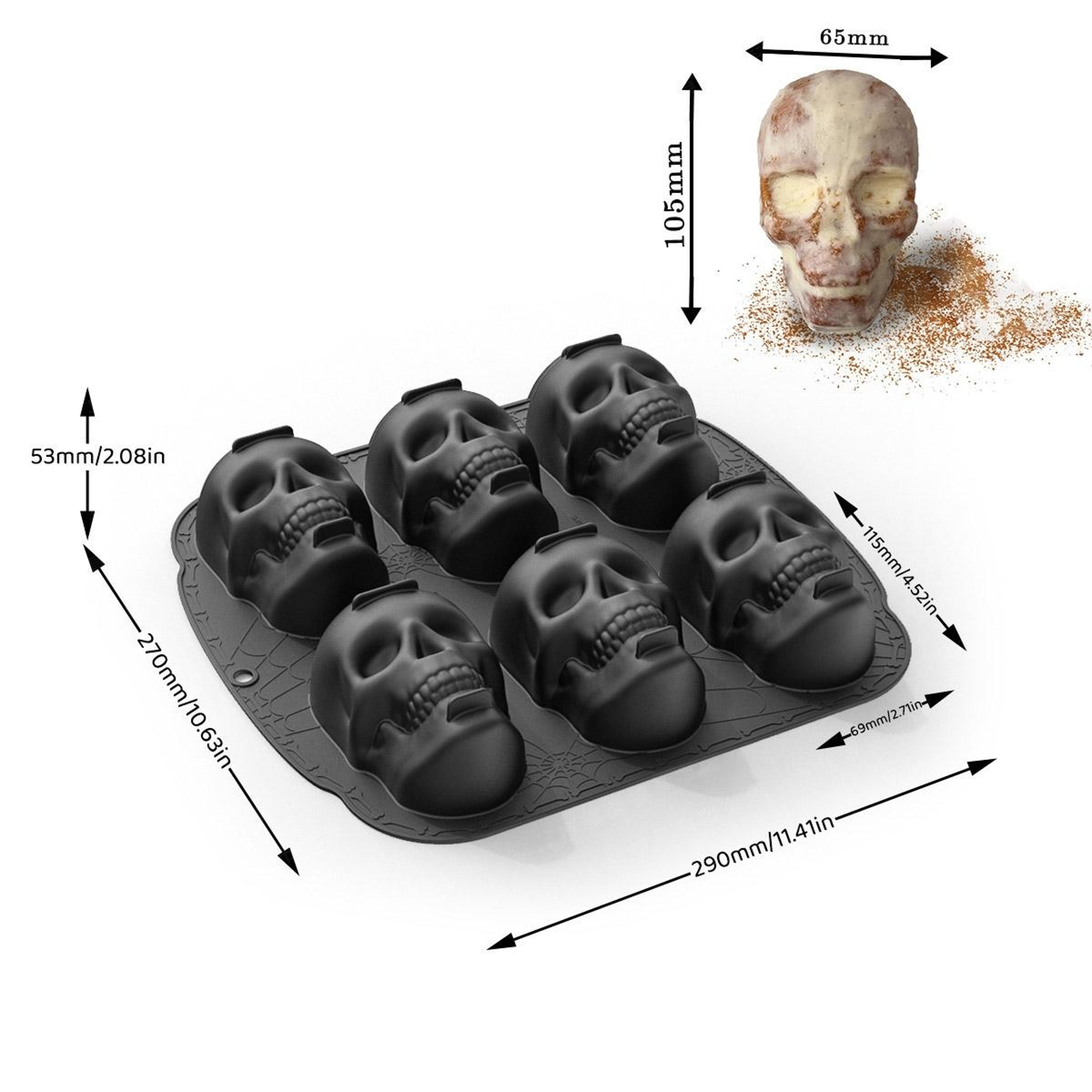 6 Skull Halloween Silicone Mold For Chocolate Candy And Cake Making 3