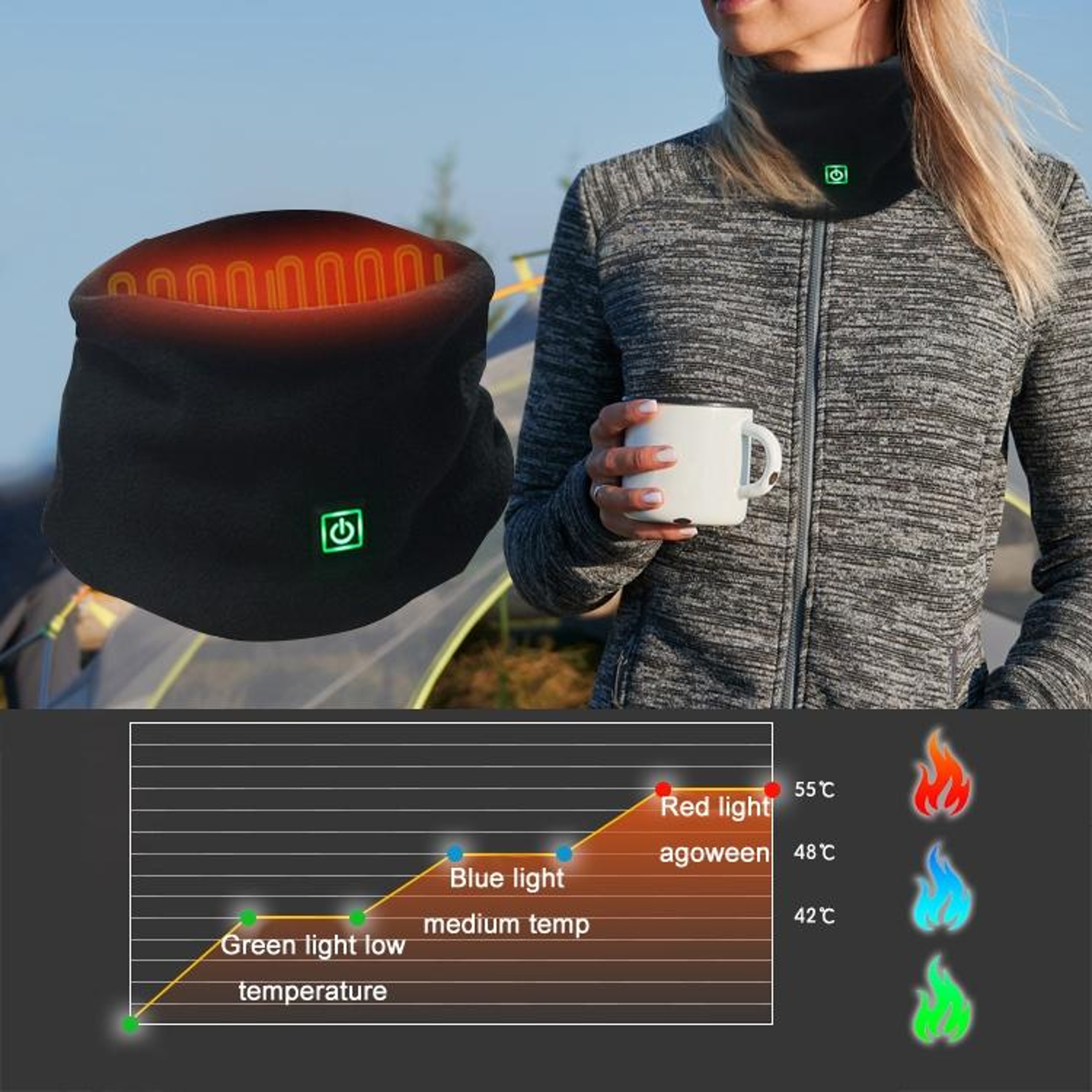 USB Heated Scarf with 3 Adjustable Heat Settings for Outdoor Winter Activities – view 5