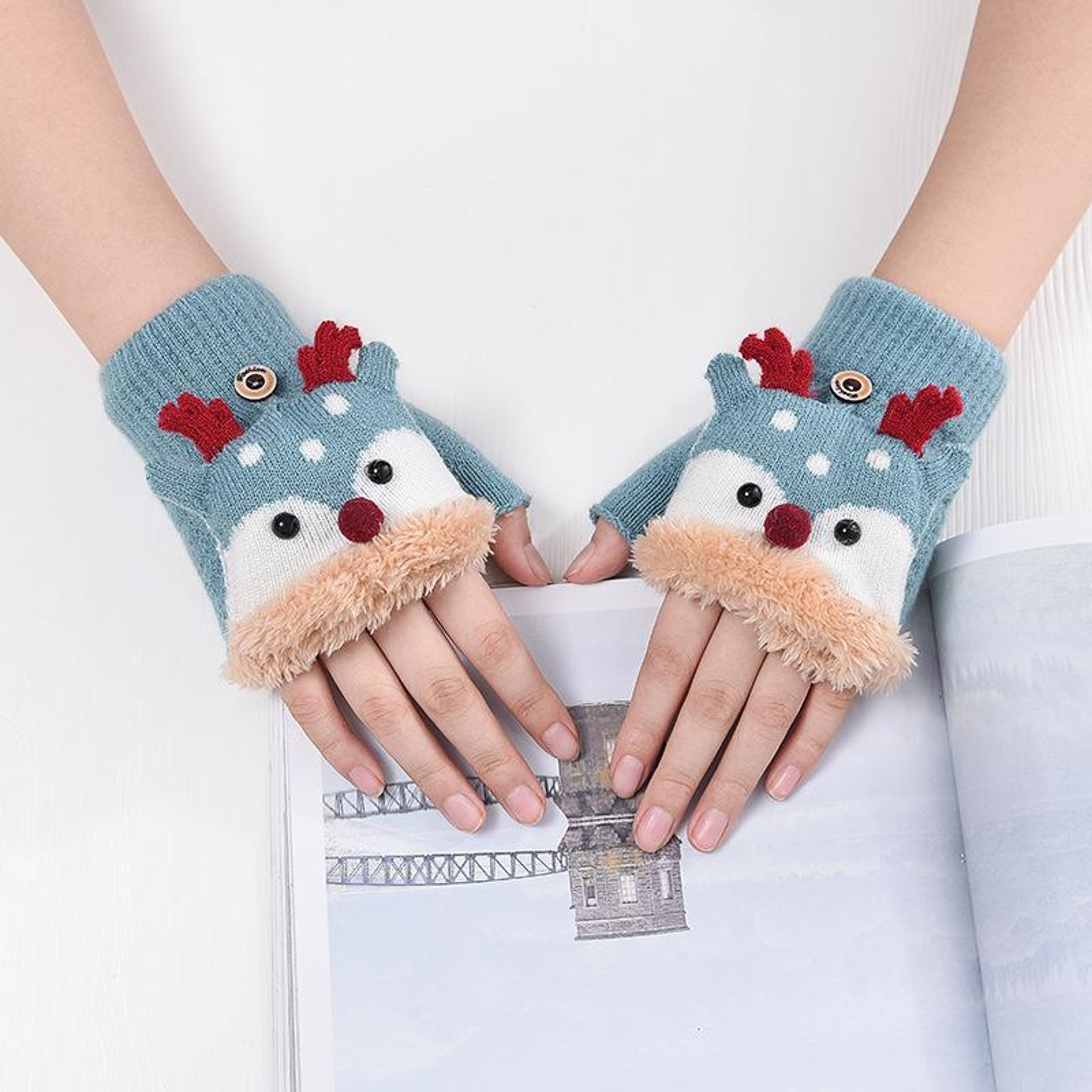 Kids Reindeer FlipTop Winter Gloves With Fleece Lining 7