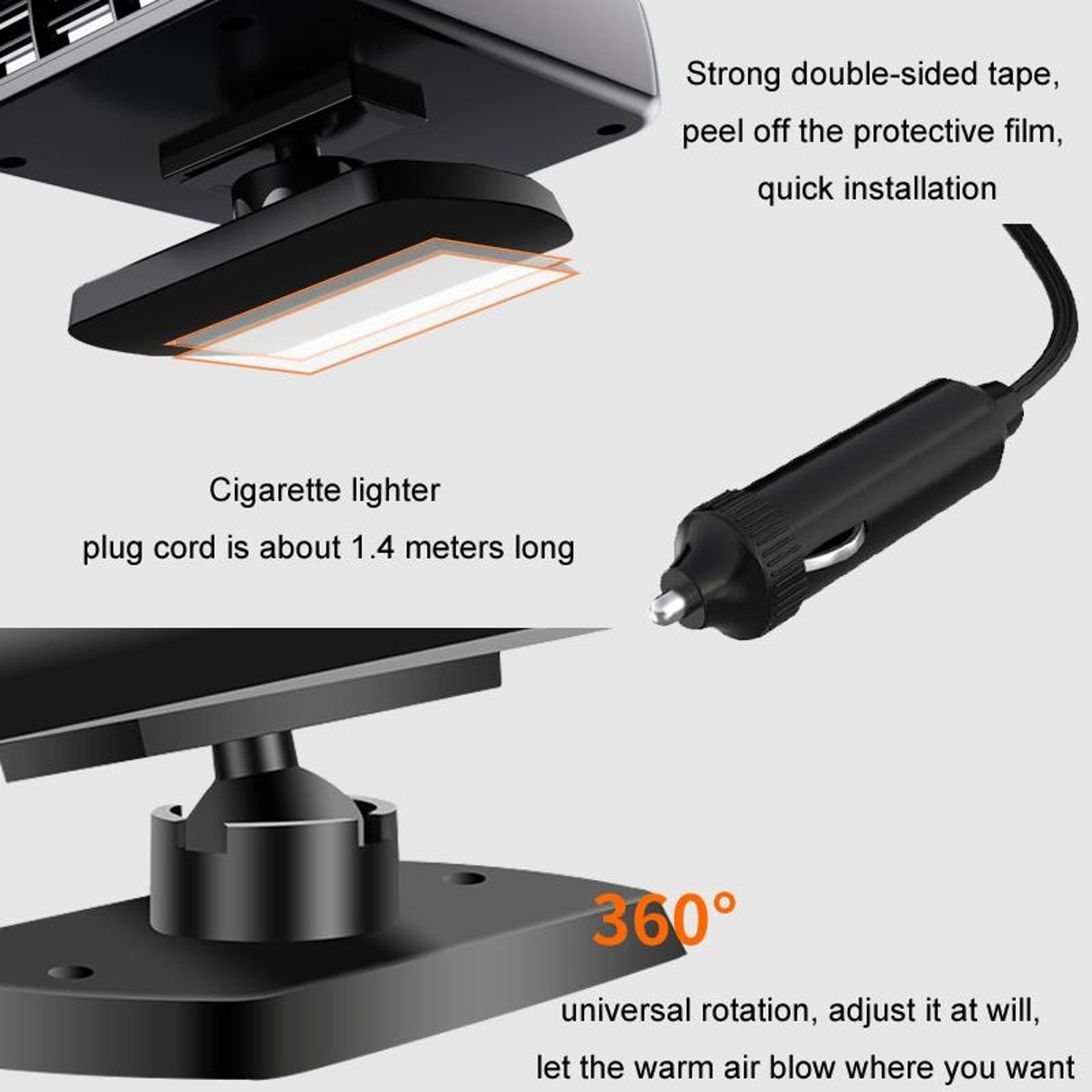 Portable Car Heater and Defroster Fan with 360° Rotation – view 5
