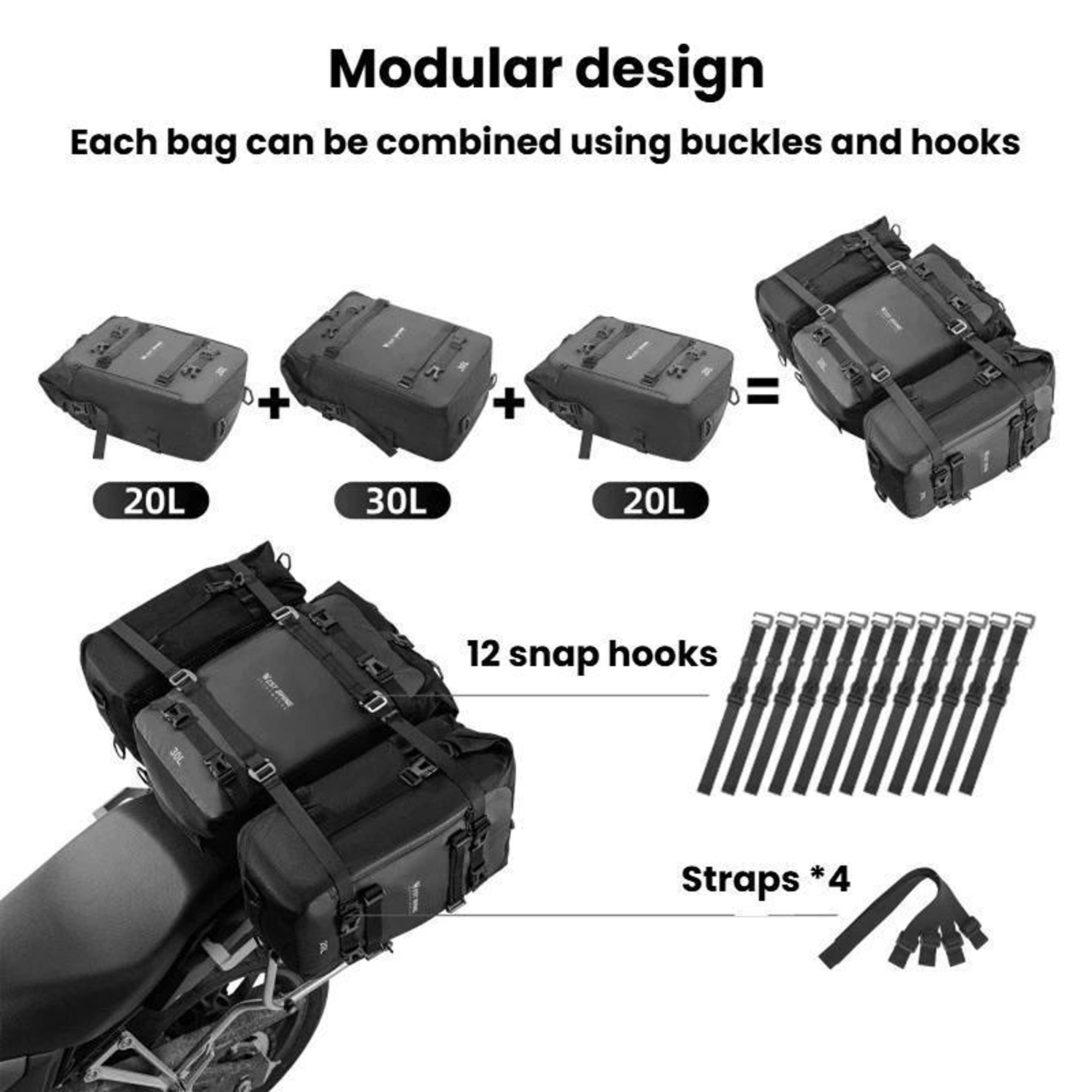 Motorcycle Rear Seat Bag With Modular Storage And Removable Shoulder Straps 4