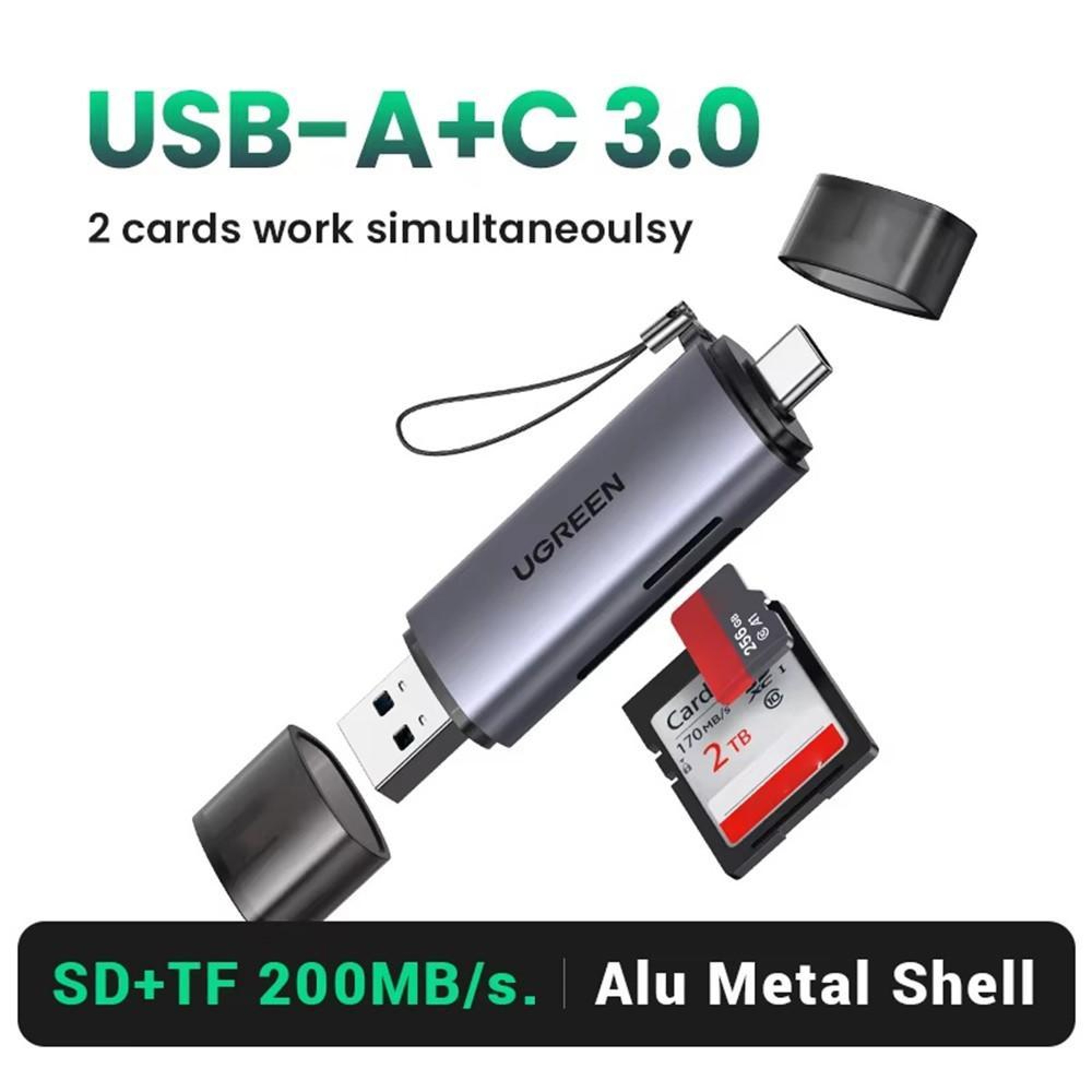 USB-C and USB 3.0 SD TF Dual Slot Memory Card Reader – view 2