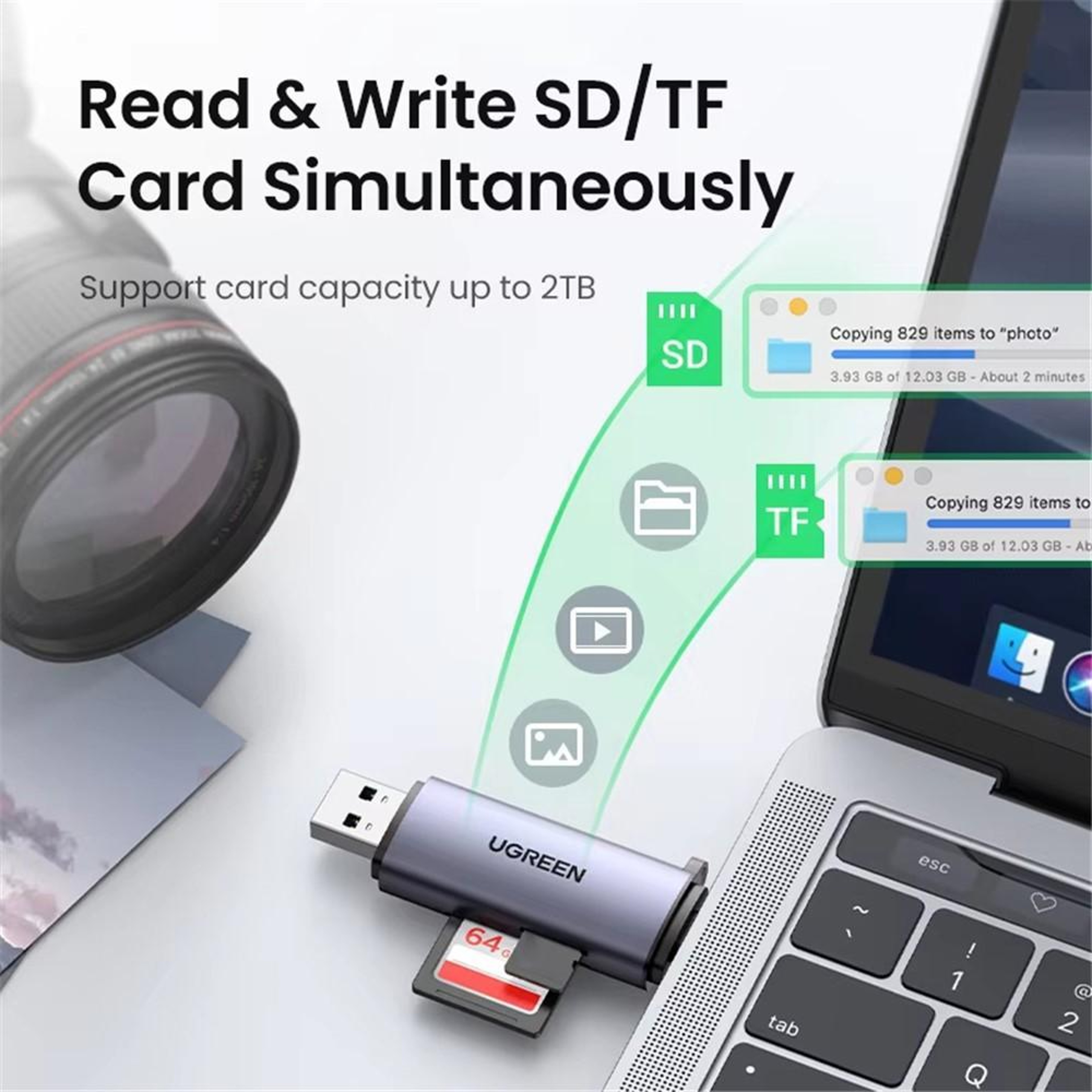 USB-C and USB 3.0 SD TF Dual Slot Memory Card Reader – view 7