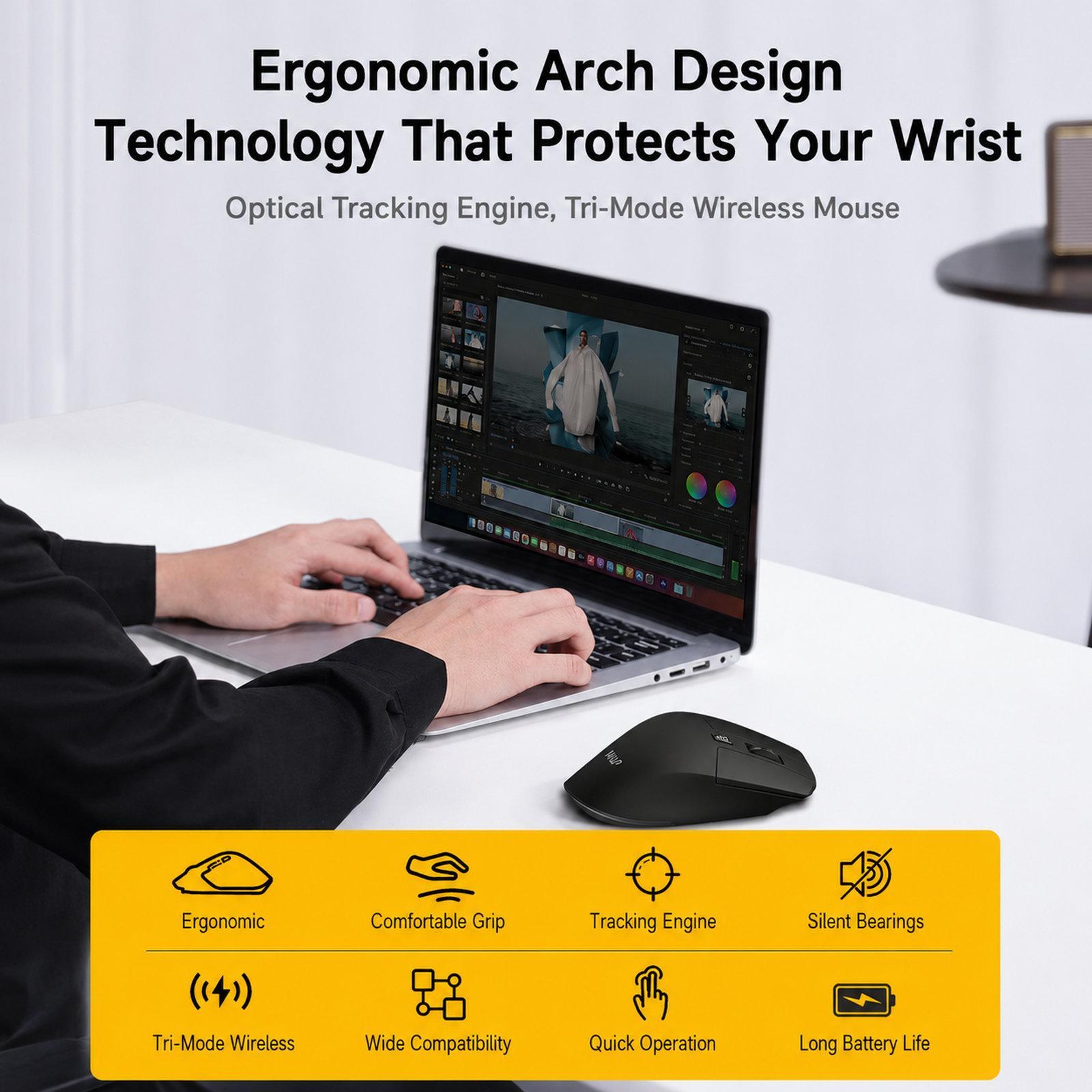 Wireless Ergonomic Mouse With TriMode Bluetooth And Silent Clicks 1