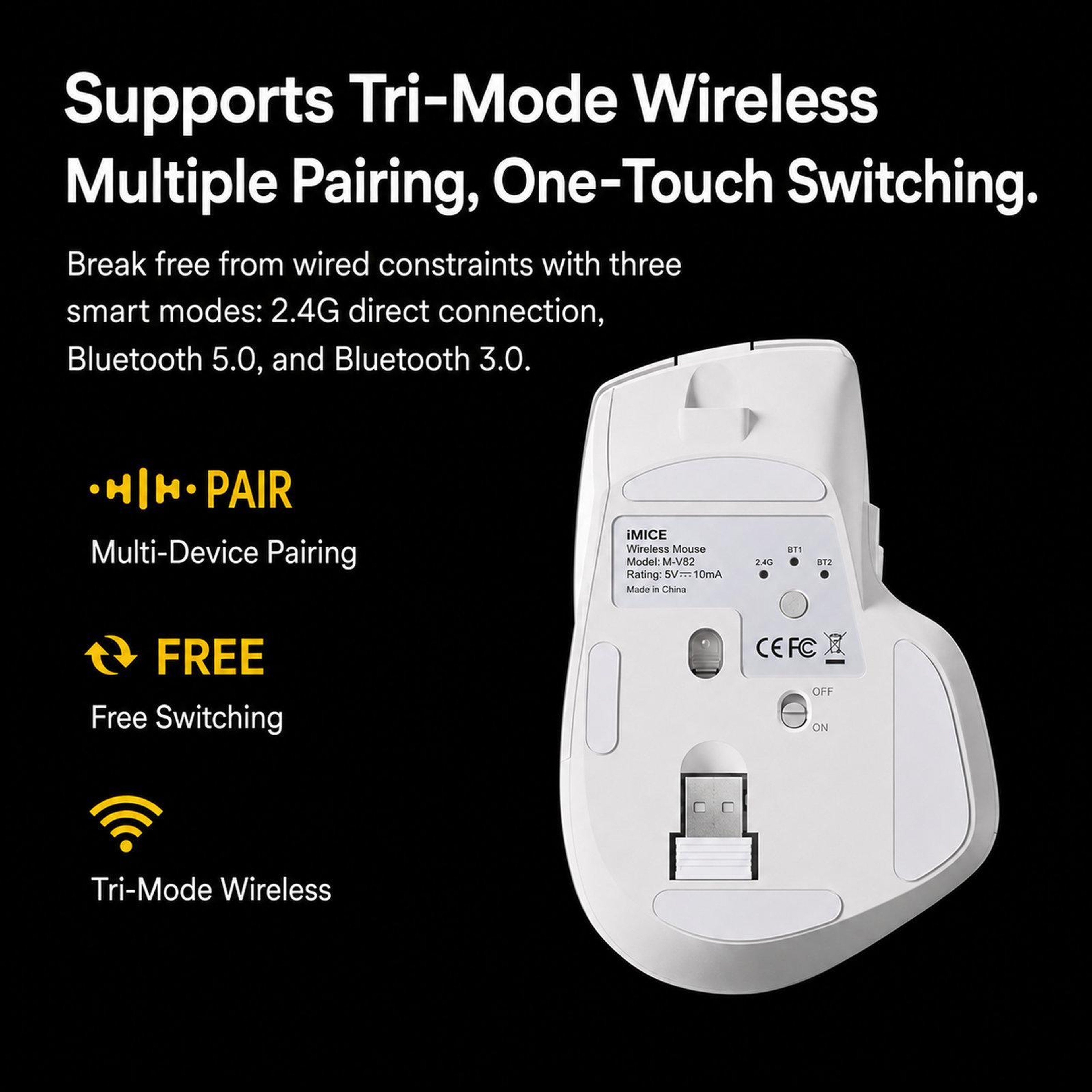 Wireless Ergonomic Mouse With TriMode Bluetooth And Silent Clicks 6