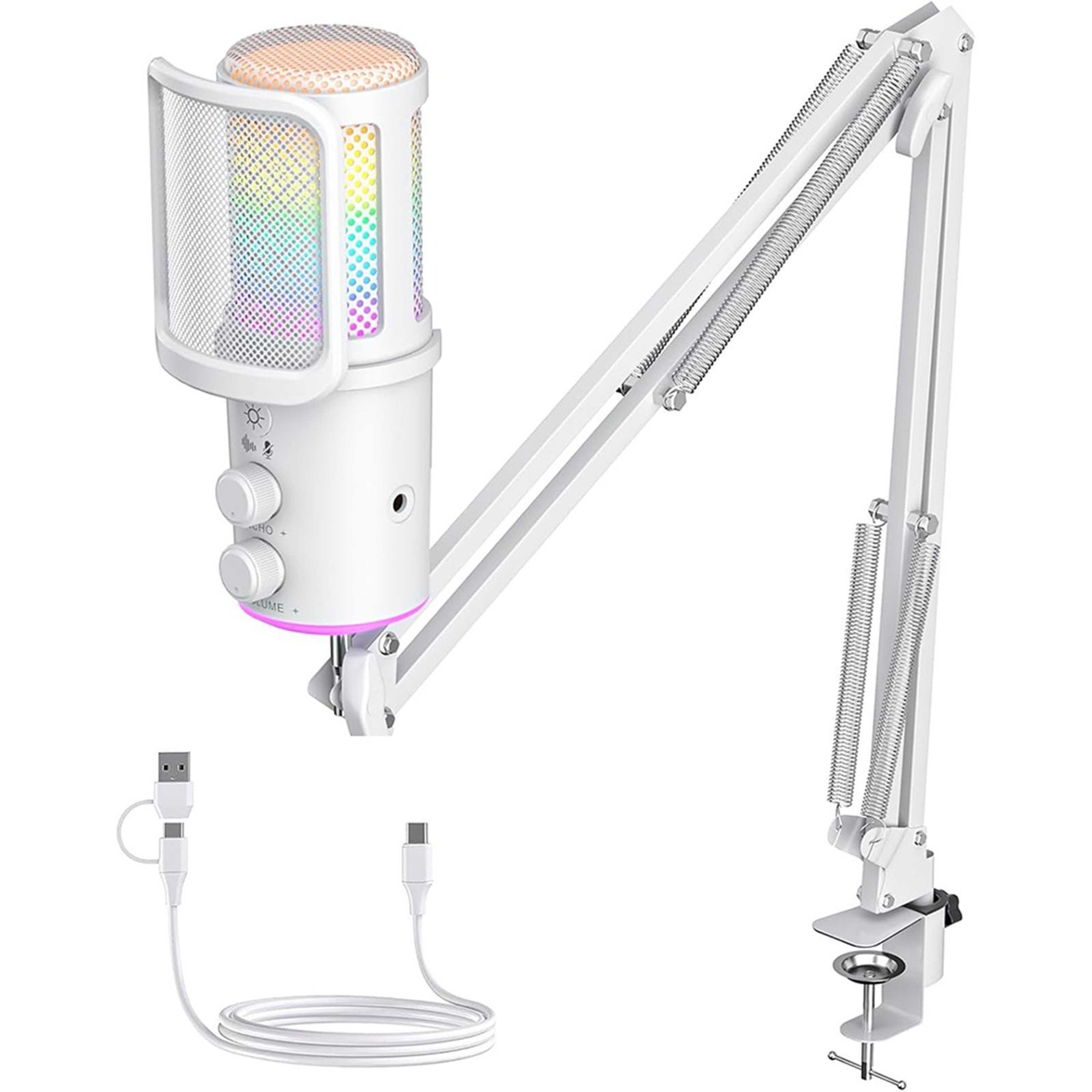 USB Condenser Gaming Microphone with RGB Lighting and Adjustable Boom Arm – view 9