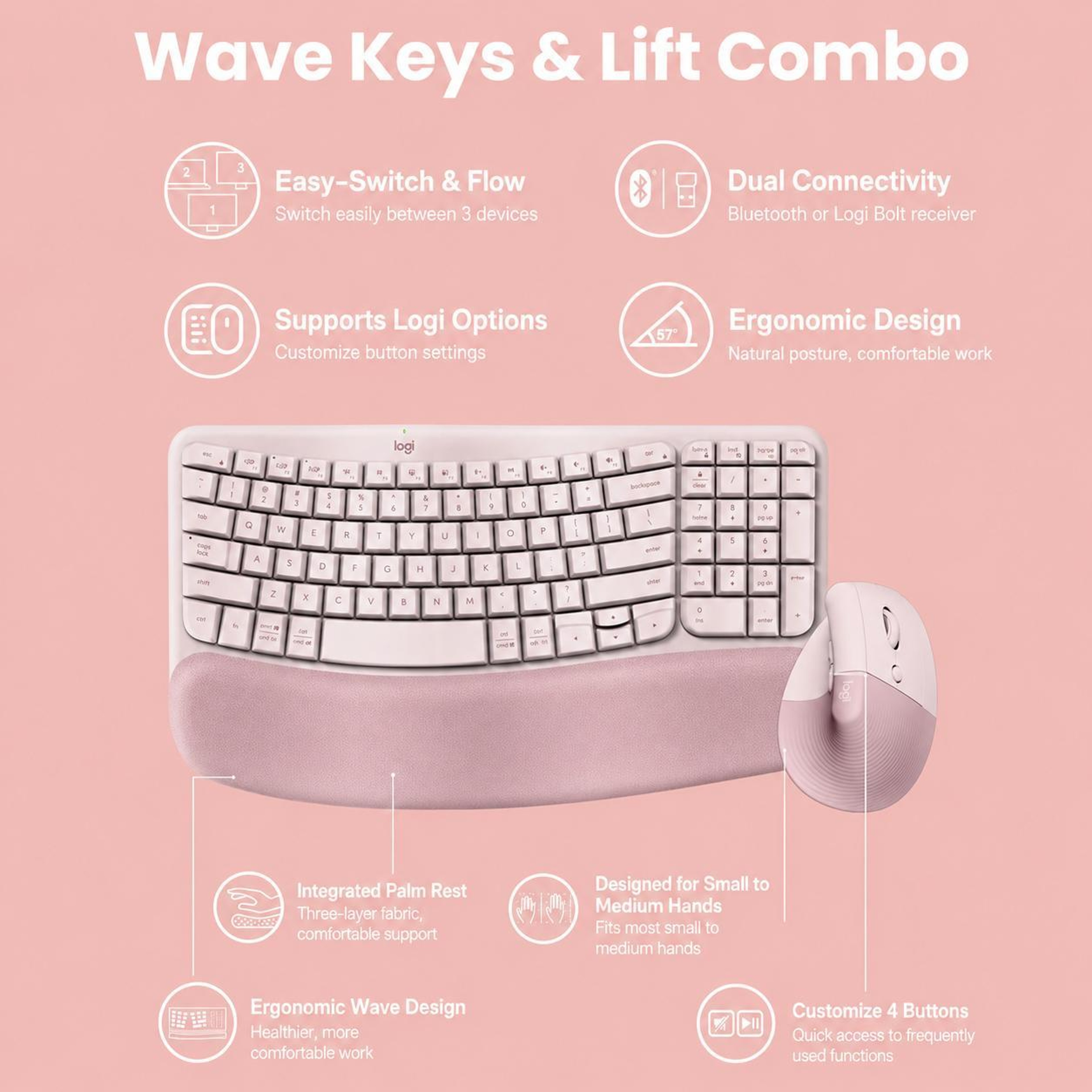 Wireless Ergonomic Keyboard And Mouse Set With Cushioned Palm Rest 7