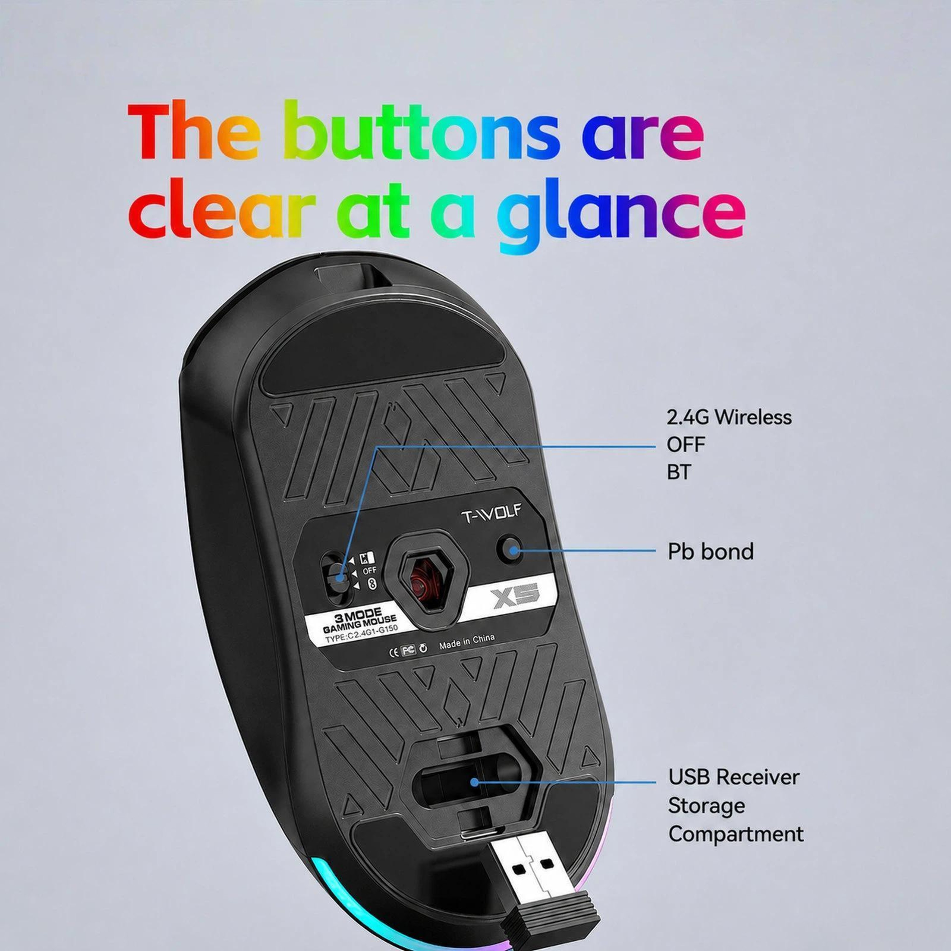 TriMode Wireless Gaming Mouse With 12800 DPI And RGB Backlighting 10