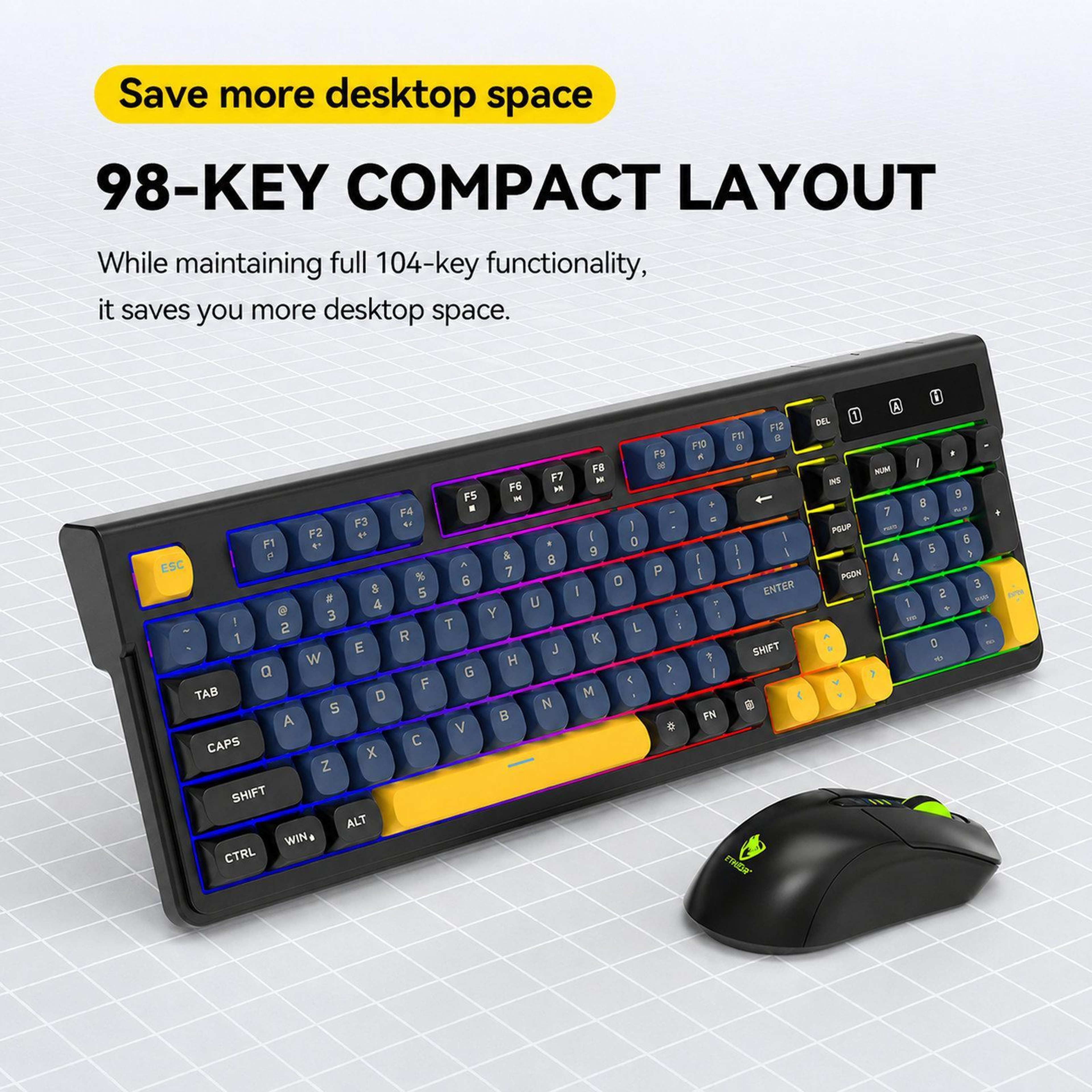 Rechargeable Wireless Keyboard And Mouse Combo With Bluetooth And Backlit 98Key Design 7