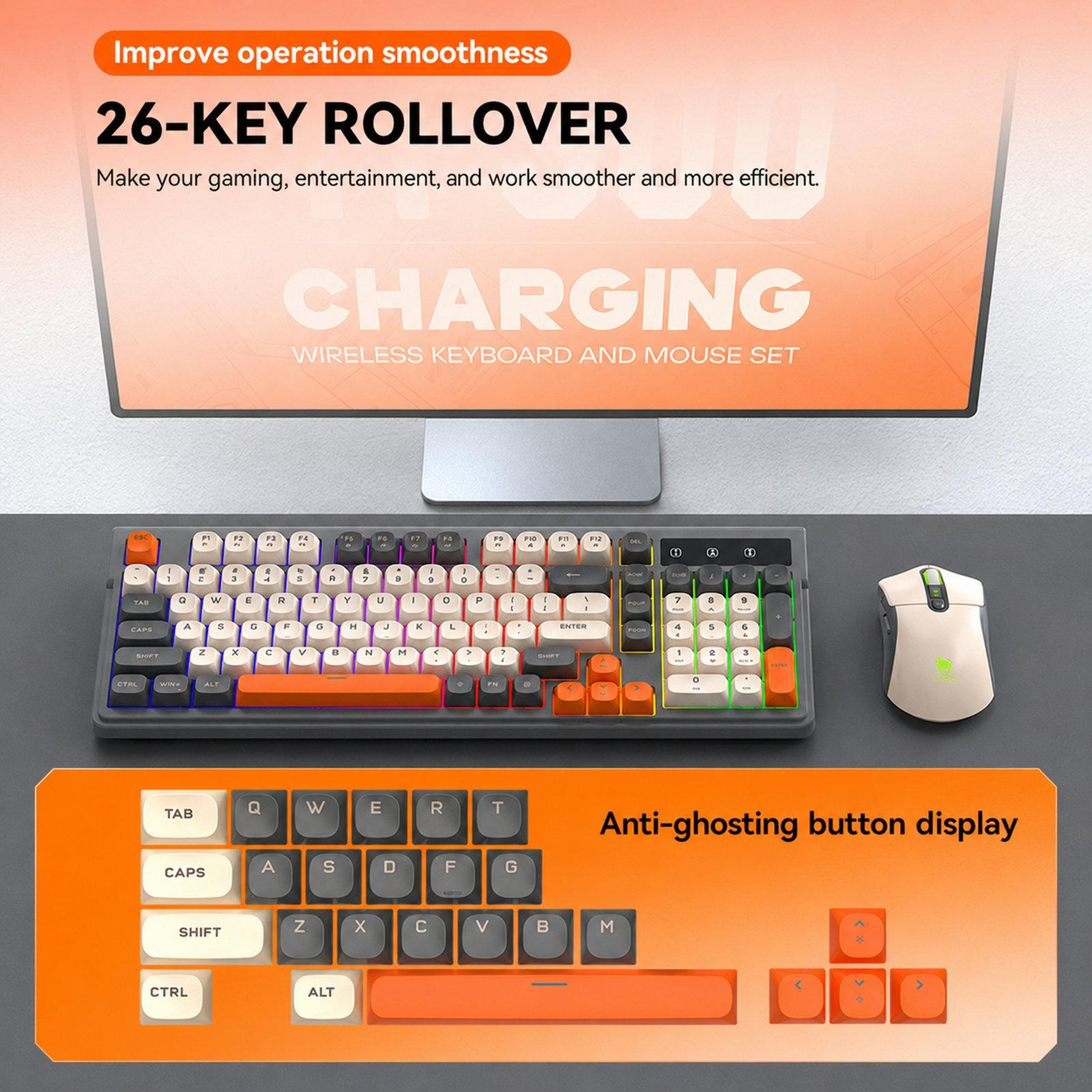 Rechargeable Wireless Keyboard And Mouse Combo With Bluetooth And Backlit 98Key Design 9