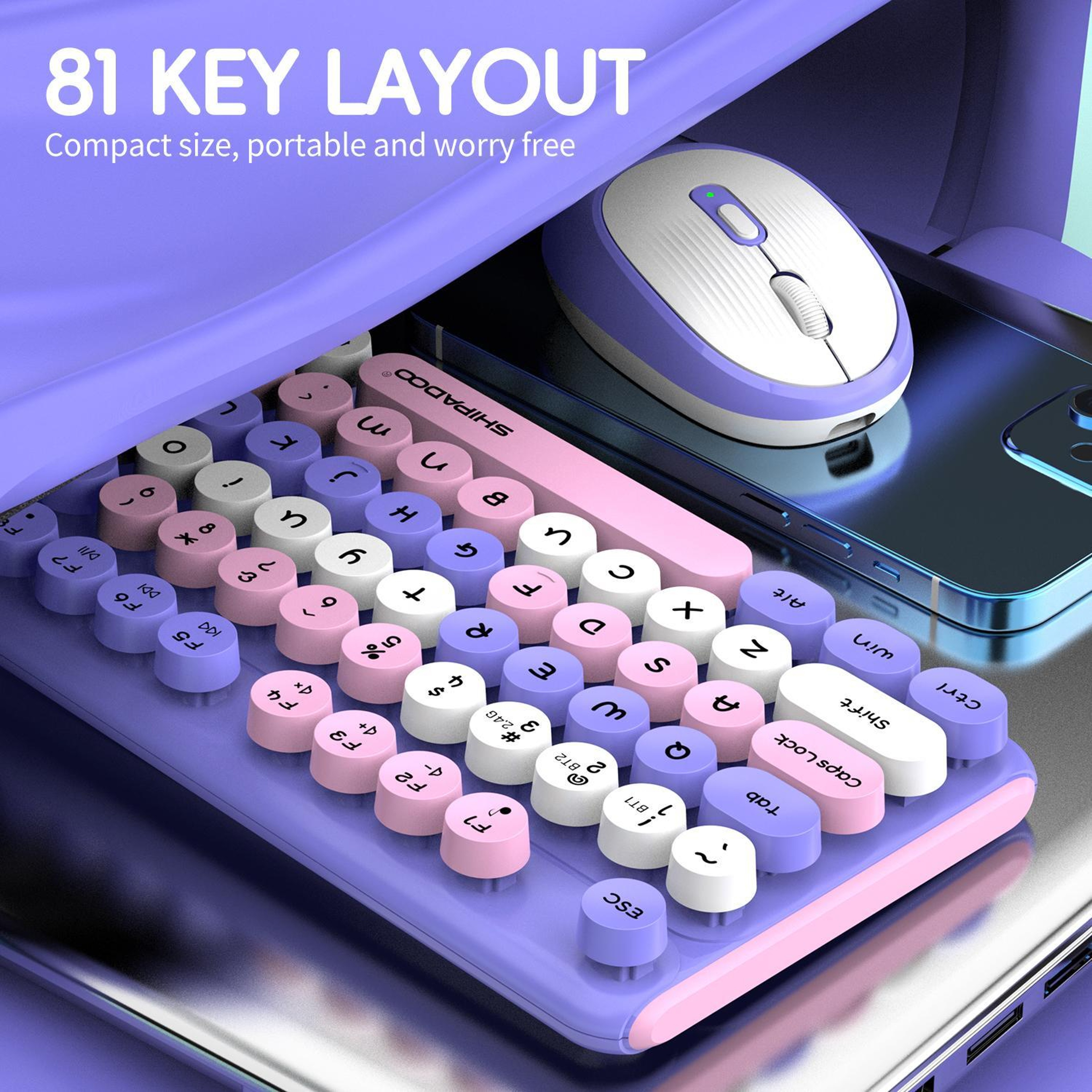 Wireless Keyboard And Mouse Set With Bluetooth 24GHz And Adjustable DPI 5