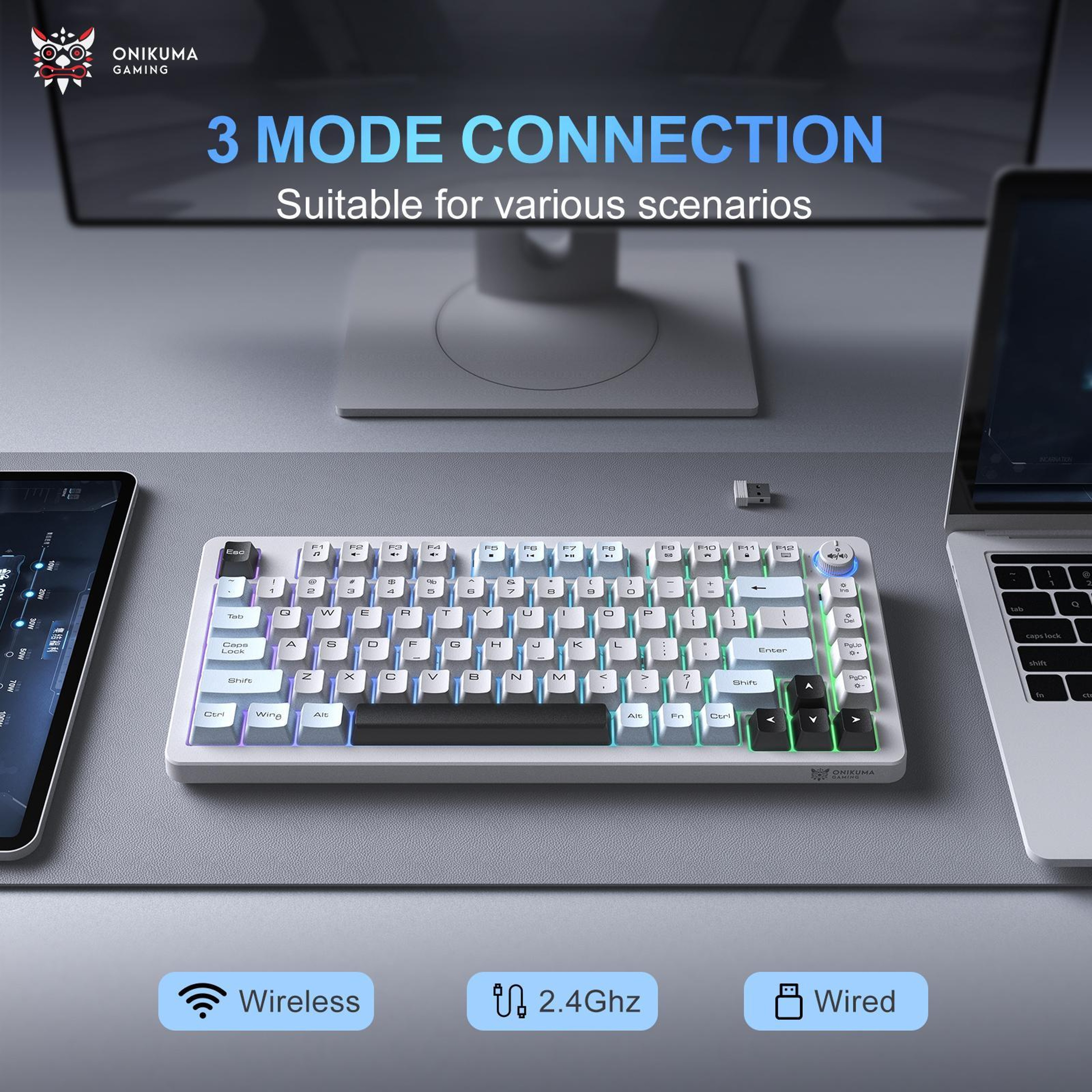 MT501 Silent Wireless Keyboard With RGB Backlight And TriMode Connectivity 5