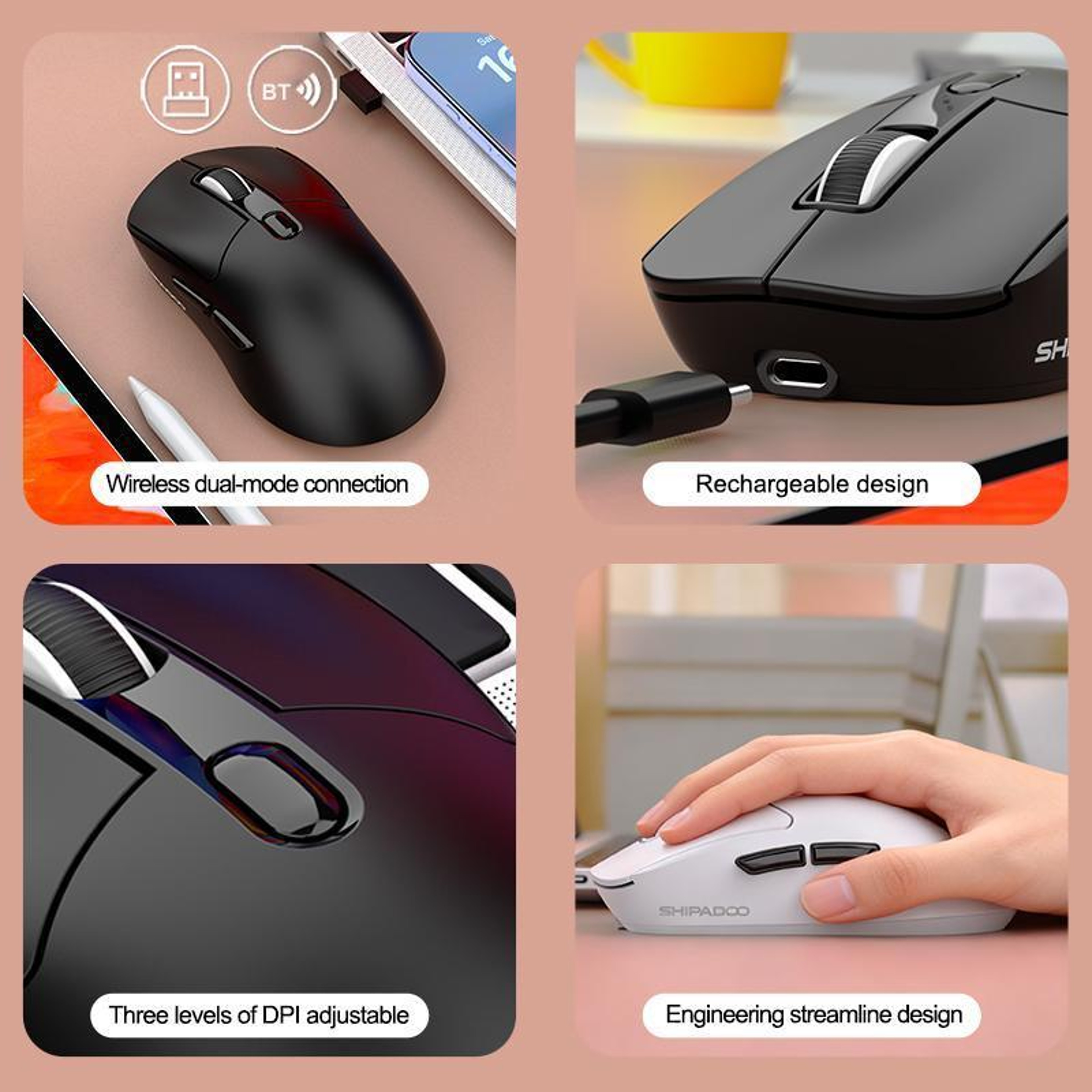 A7 Wireless Bluetooth Mouse With 24GHz DualMode Connectivity And Adjustable DPI 6