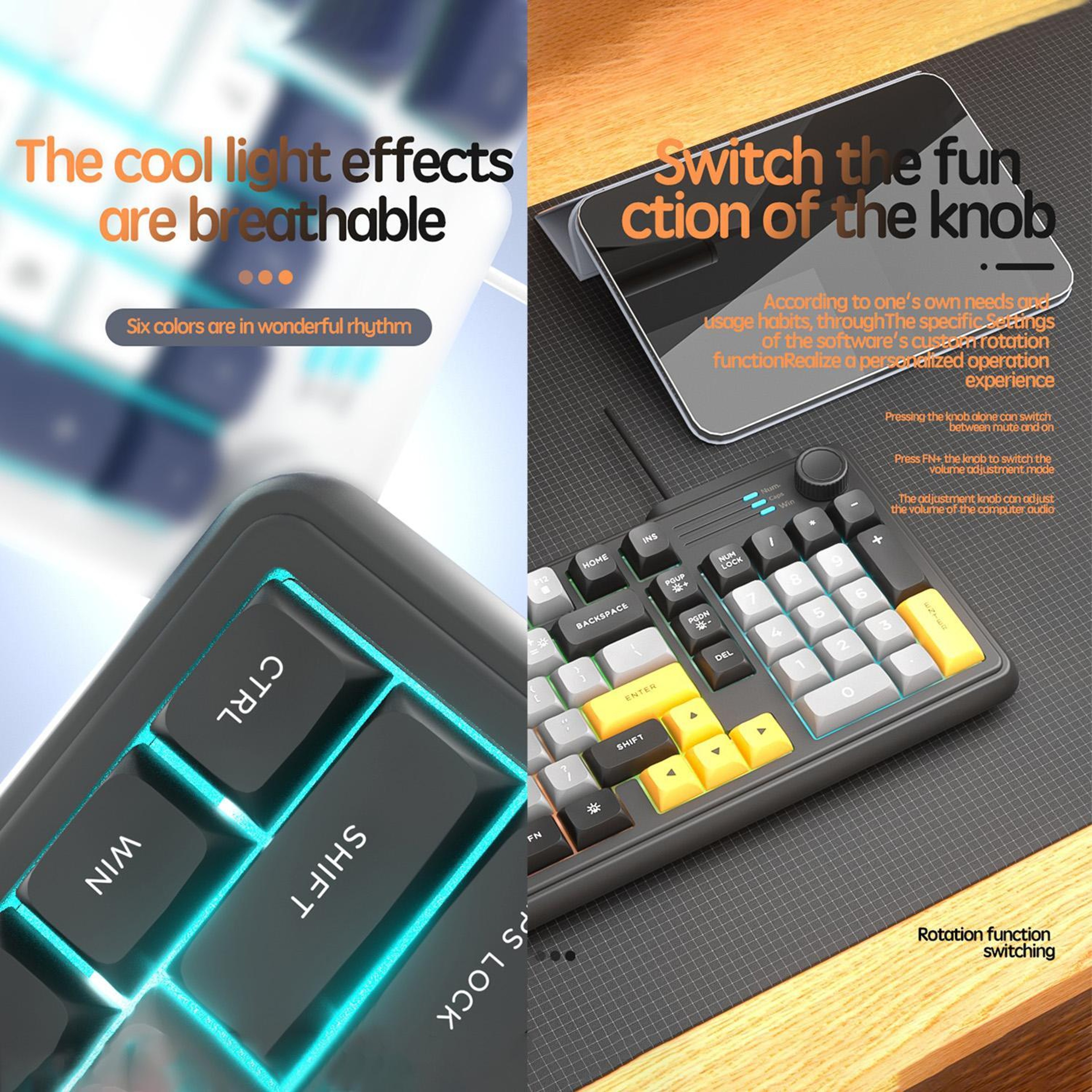 K700 Wired 98Key RGB Gaming Keyboard With Knob Switch 3