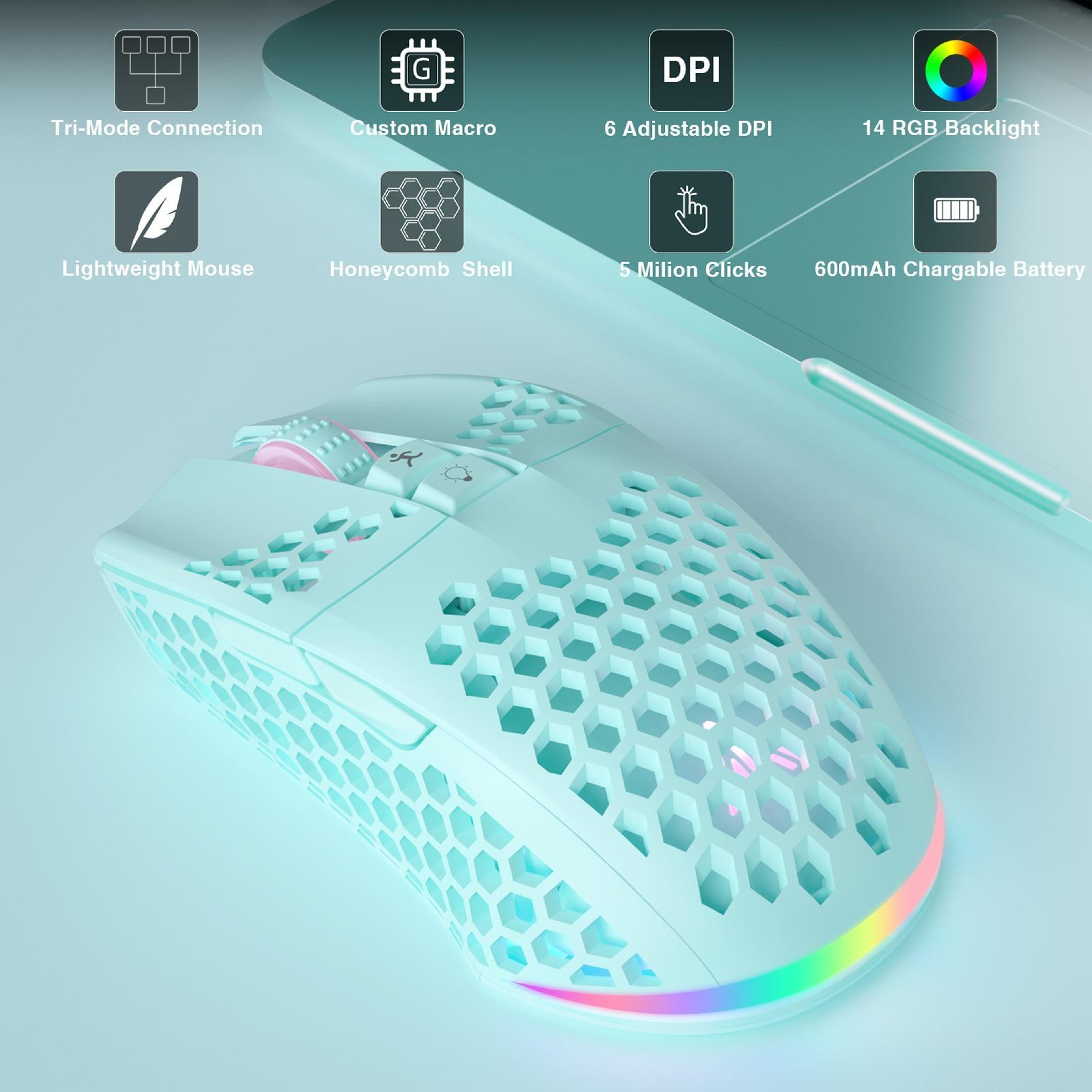 SM600 TriMode Wireless Gaming Mouse With RGB Lighting And 8000 DPI 1