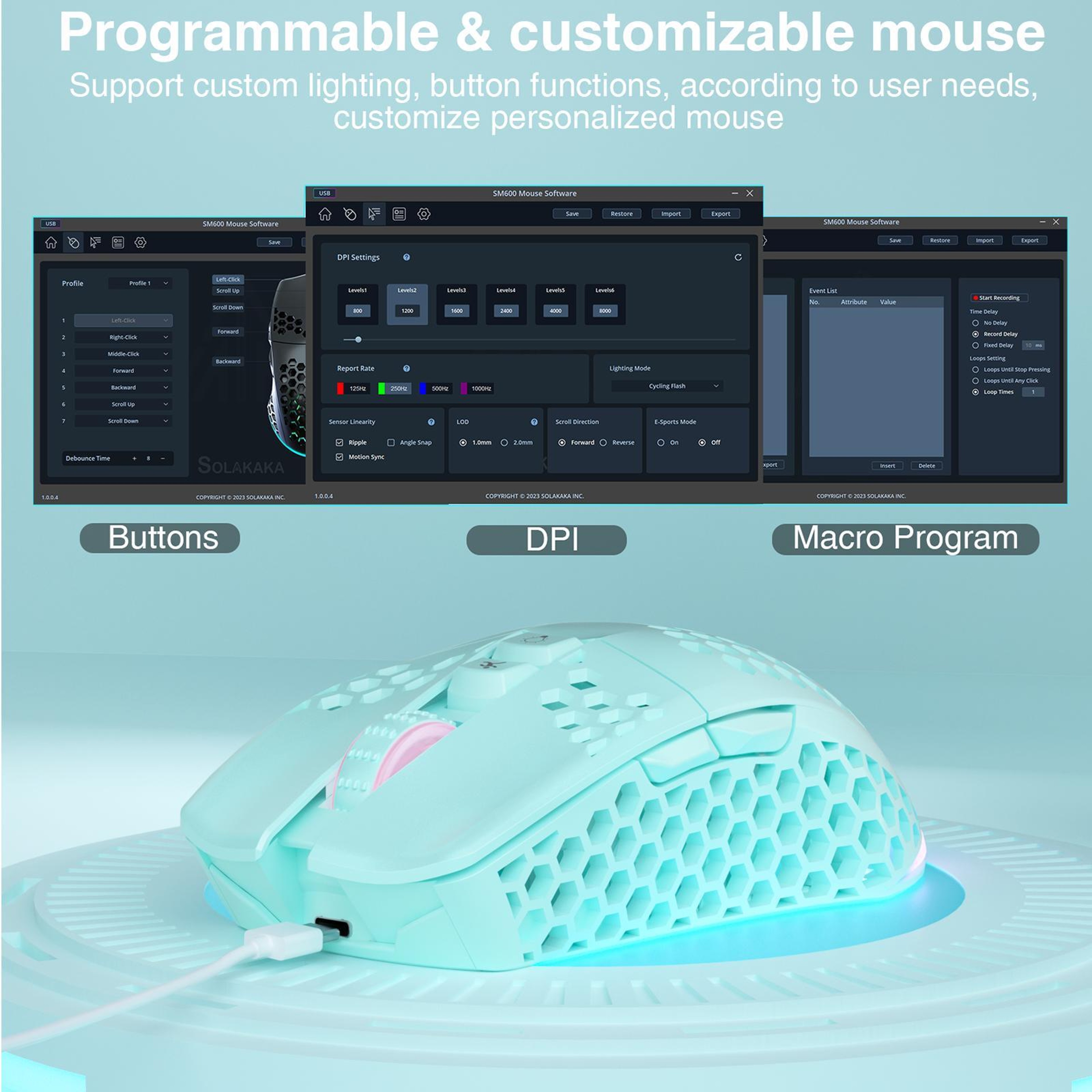 SM600 TriMode Wireless Gaming Mouse With RGB Lighting And 8000 DPI 5