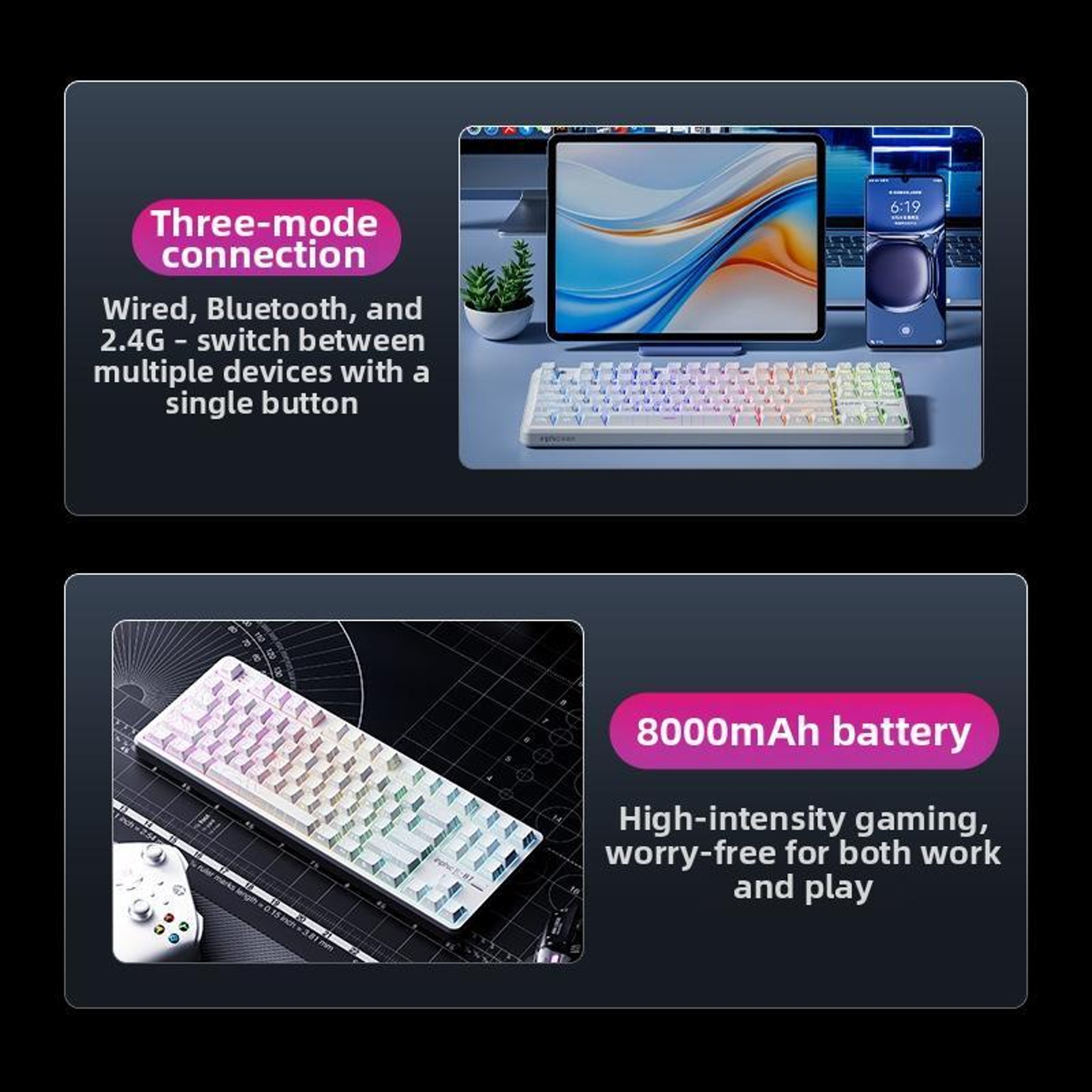 K87 Tri-Mode Wireless Mechanical Gaming Keyboard with RGB Backlighting – view 3