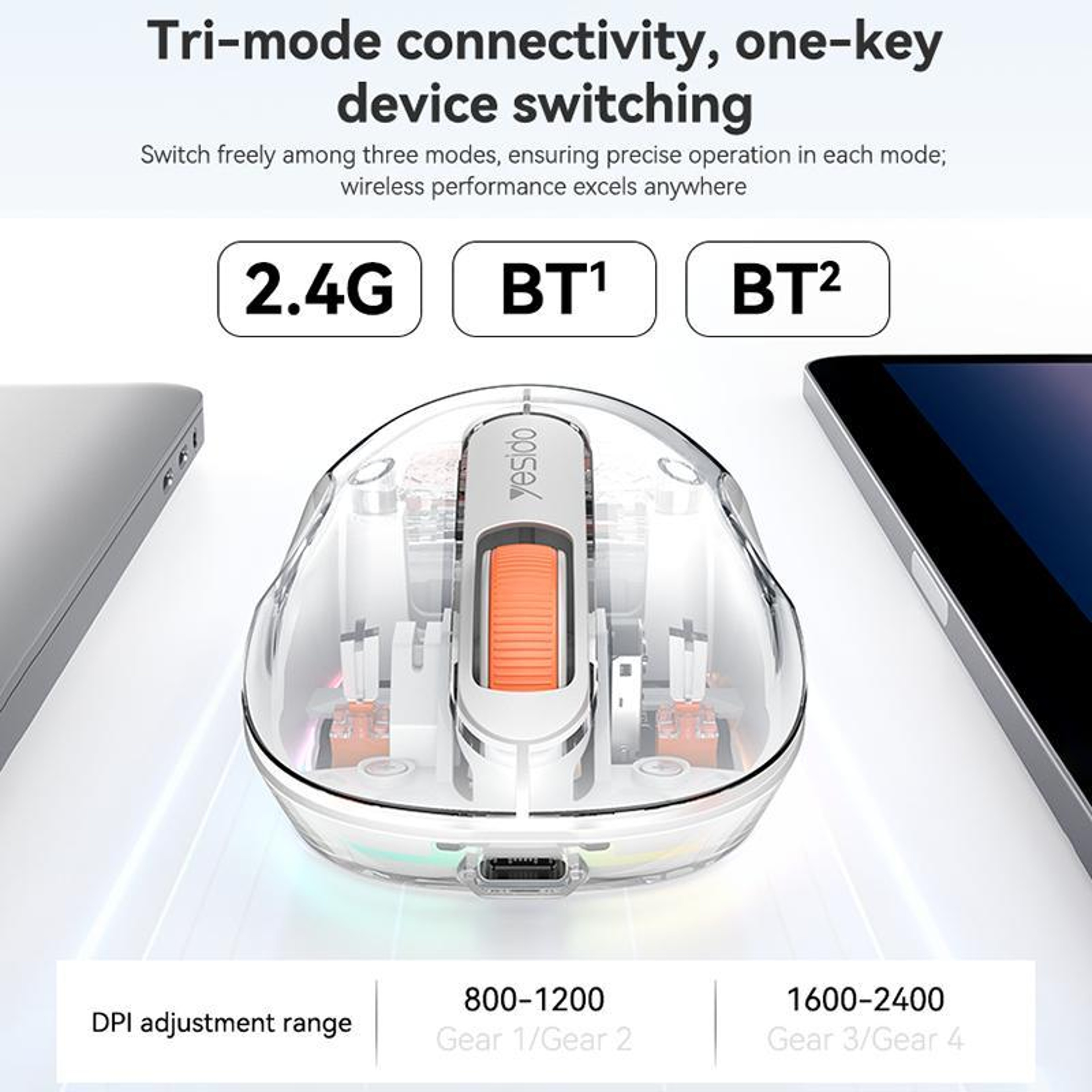 TriMode Transparent Wireless Mouse With RGB Lighting 4