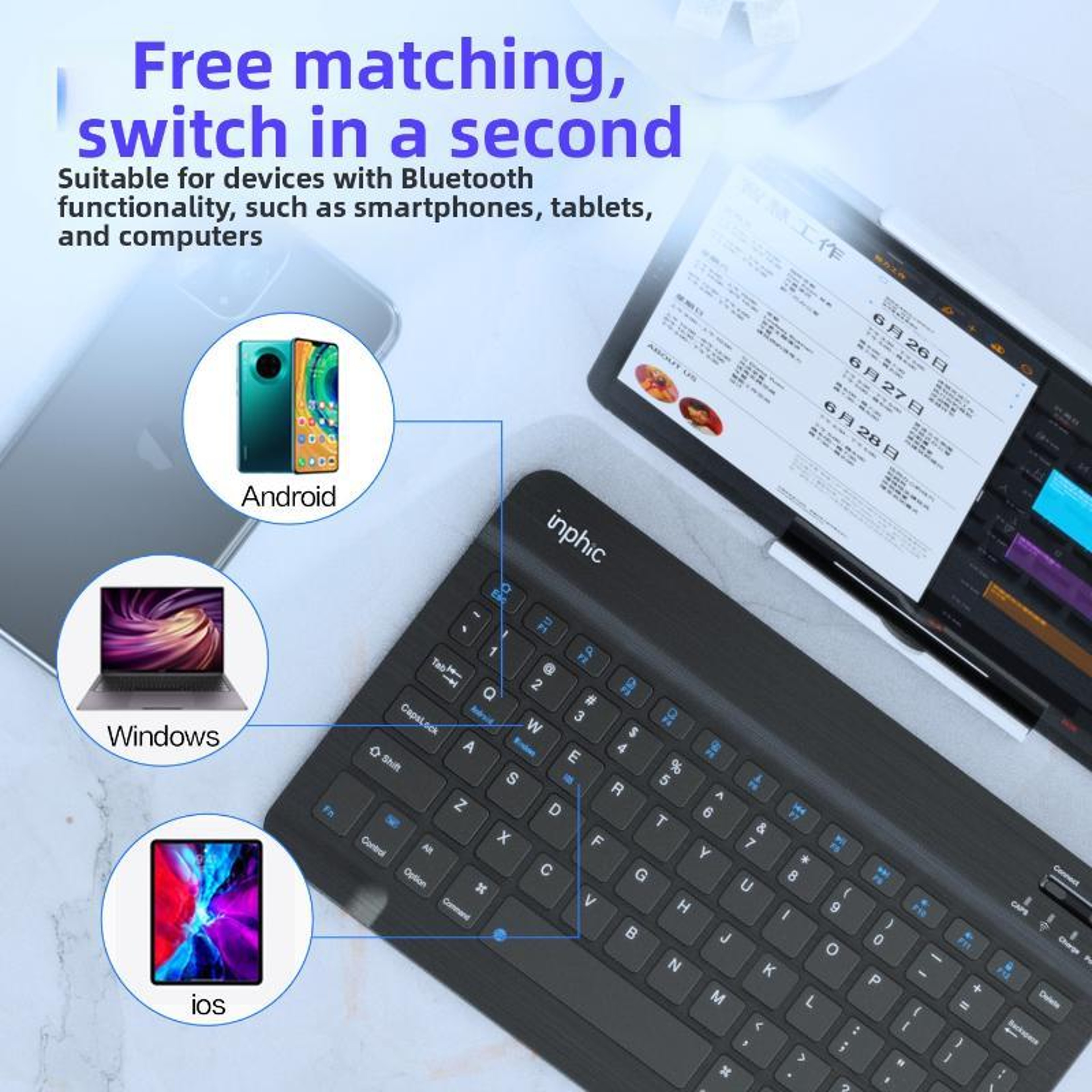 Wireless Bluetooth Keyboard V750B Silent Rechargeable For Laptop And Tablet 2