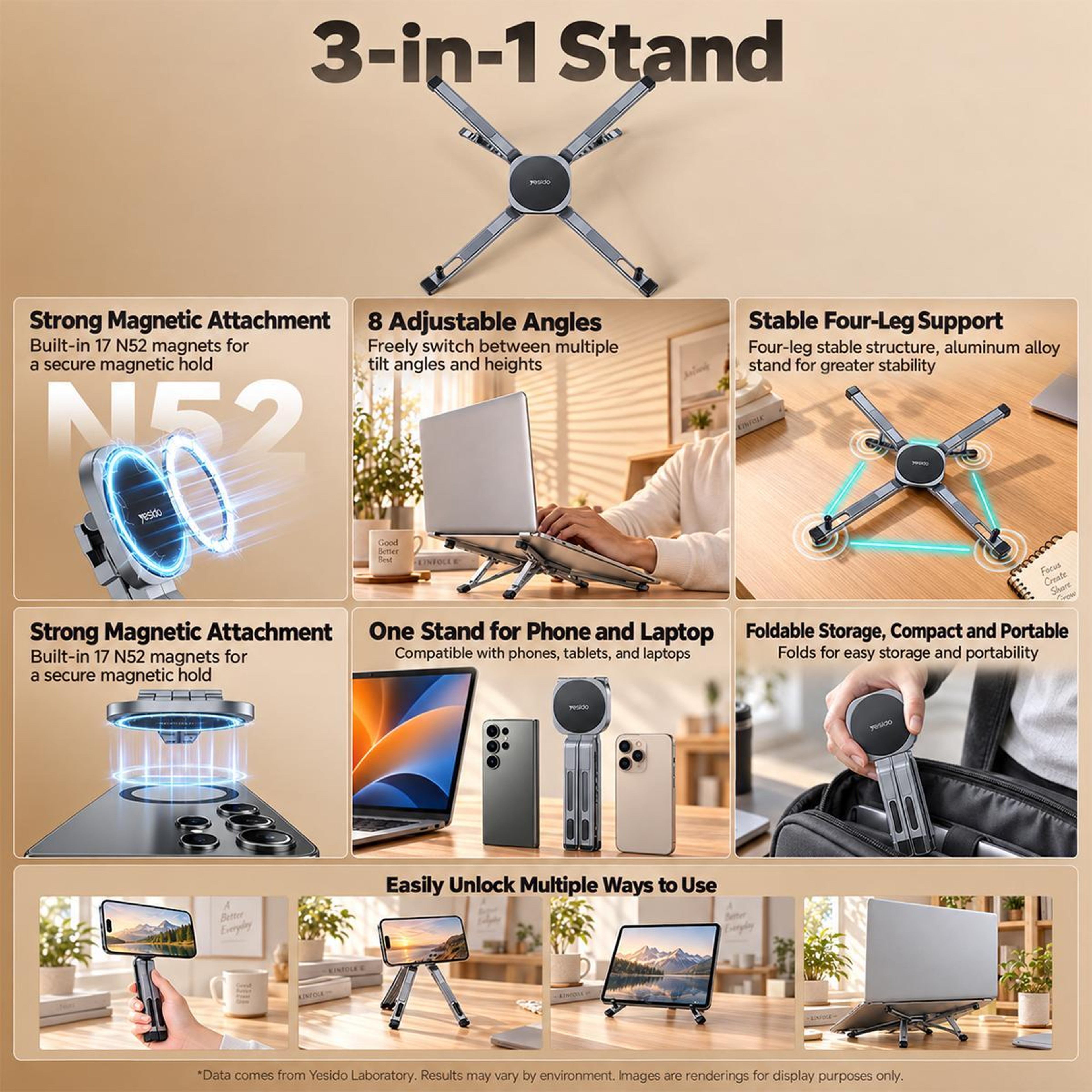 3in1 Magnetic Phone And Tablet Holder With 8 Adjustable Angles 7