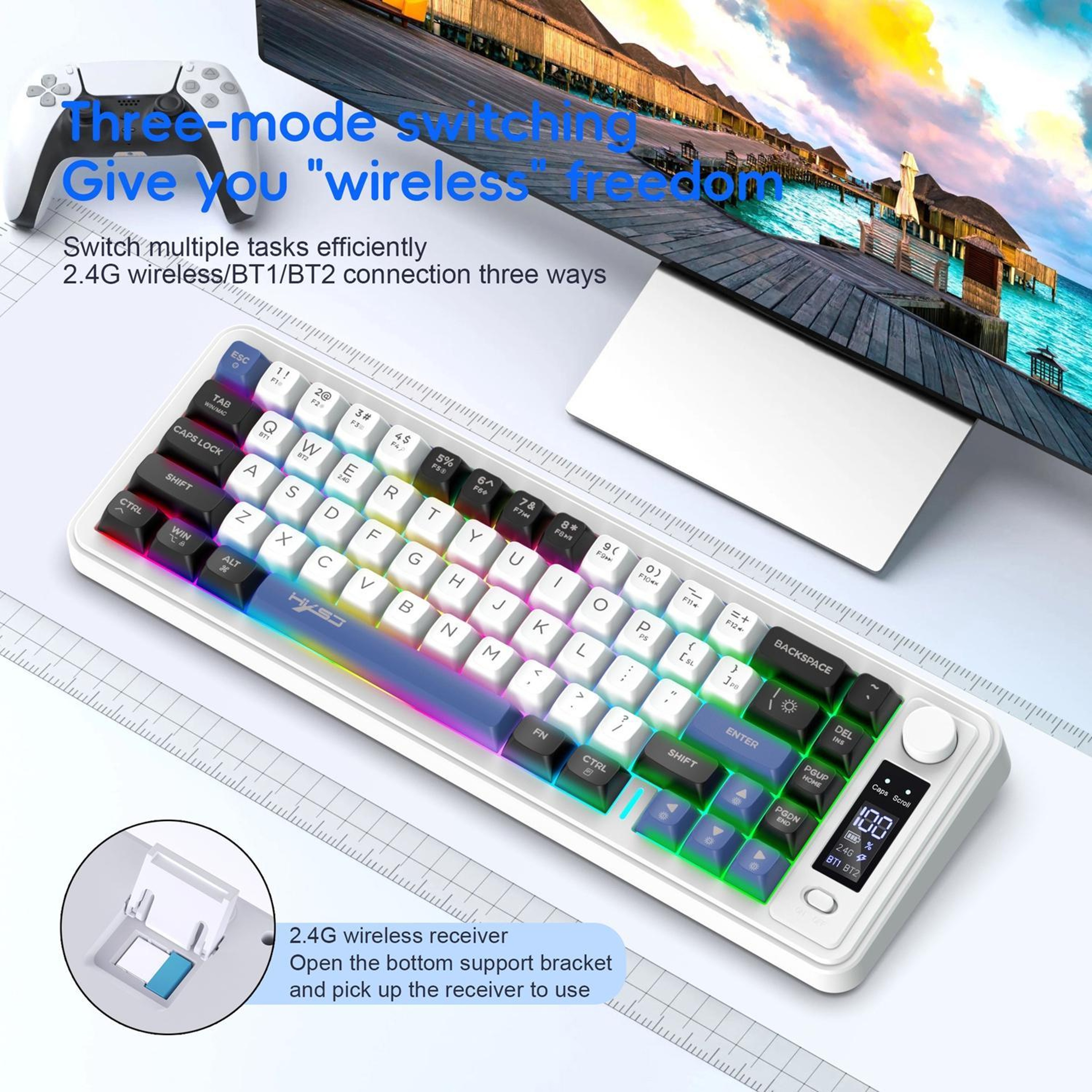 68-Key Wireless Keyboard with Rainbow Backlight and Tri-Mode Connectivity – view 6