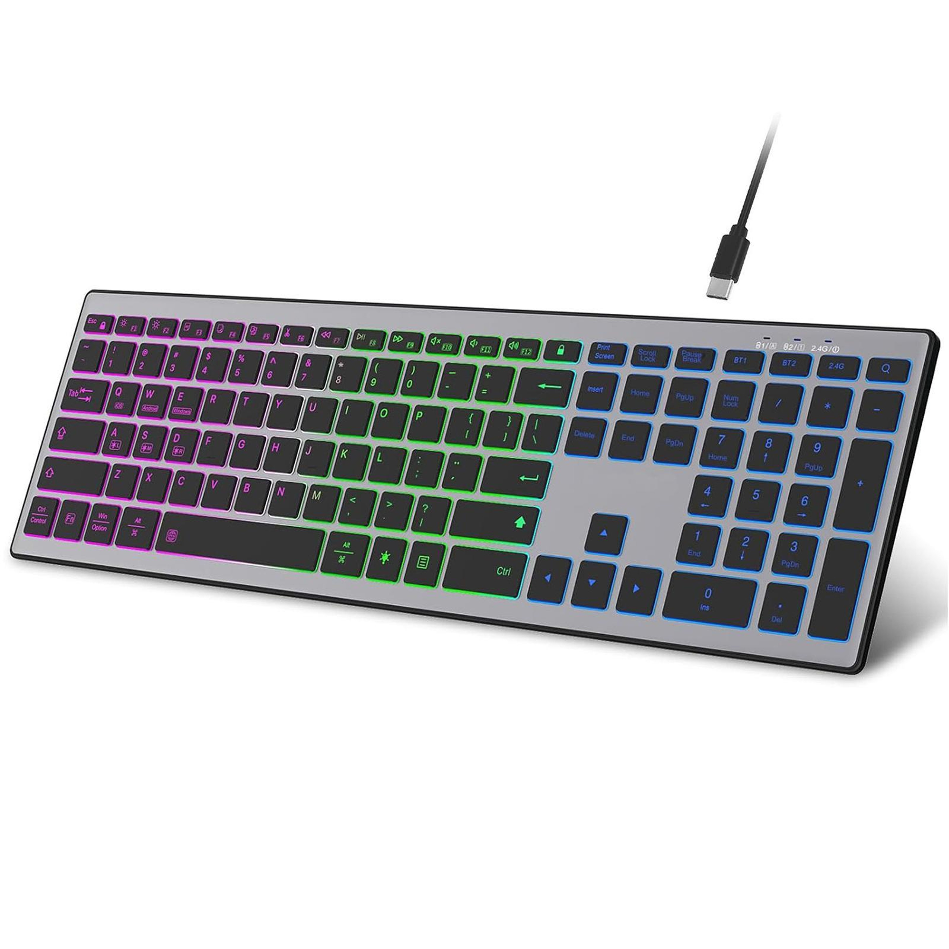 110-Key RGB Backlit Wireless Keyboard with Bluetooth and 2.4GHz Connectivity – view 1