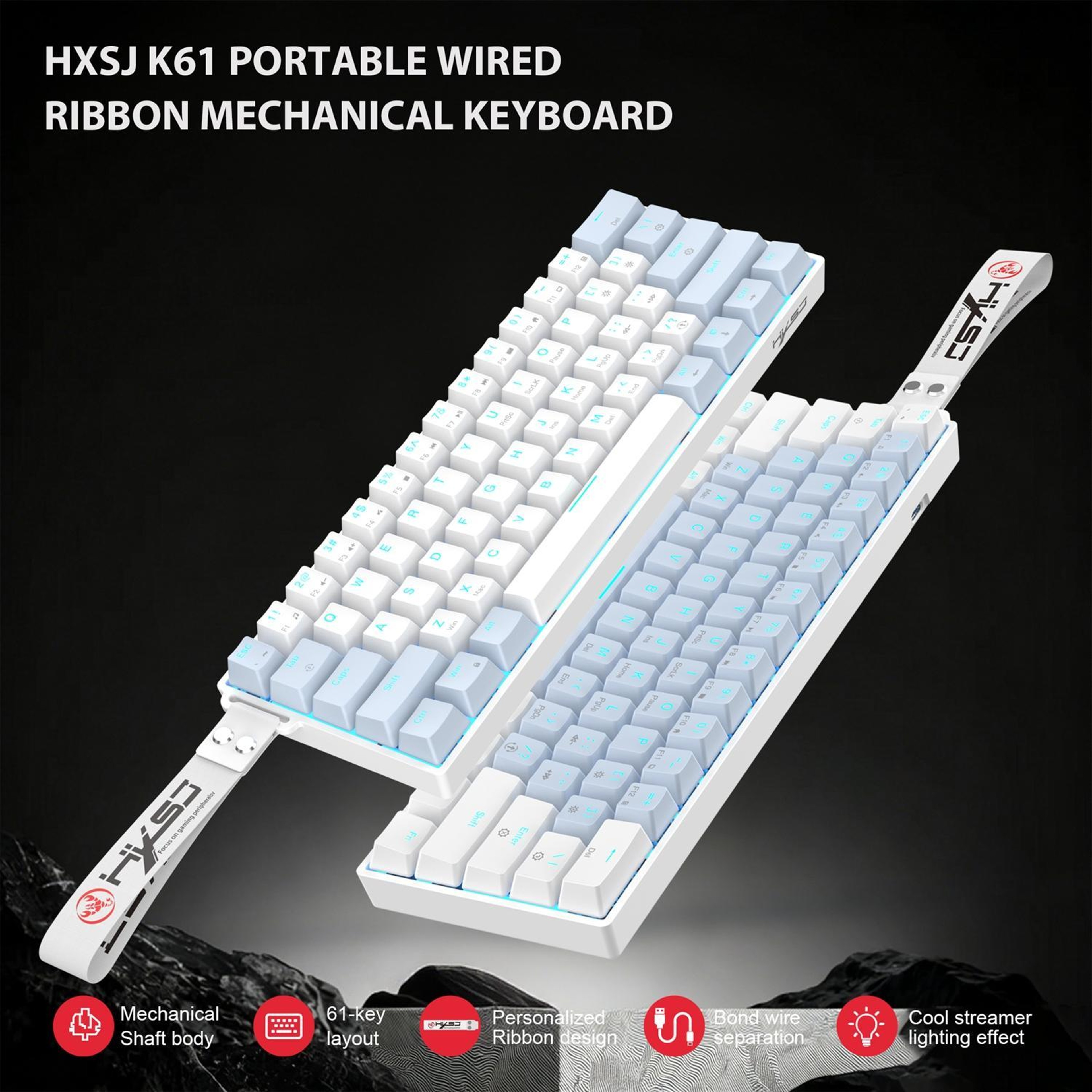 61-Key Wired Mechanical Gaming Keyboard with Ice Blue Backlighting – view 2