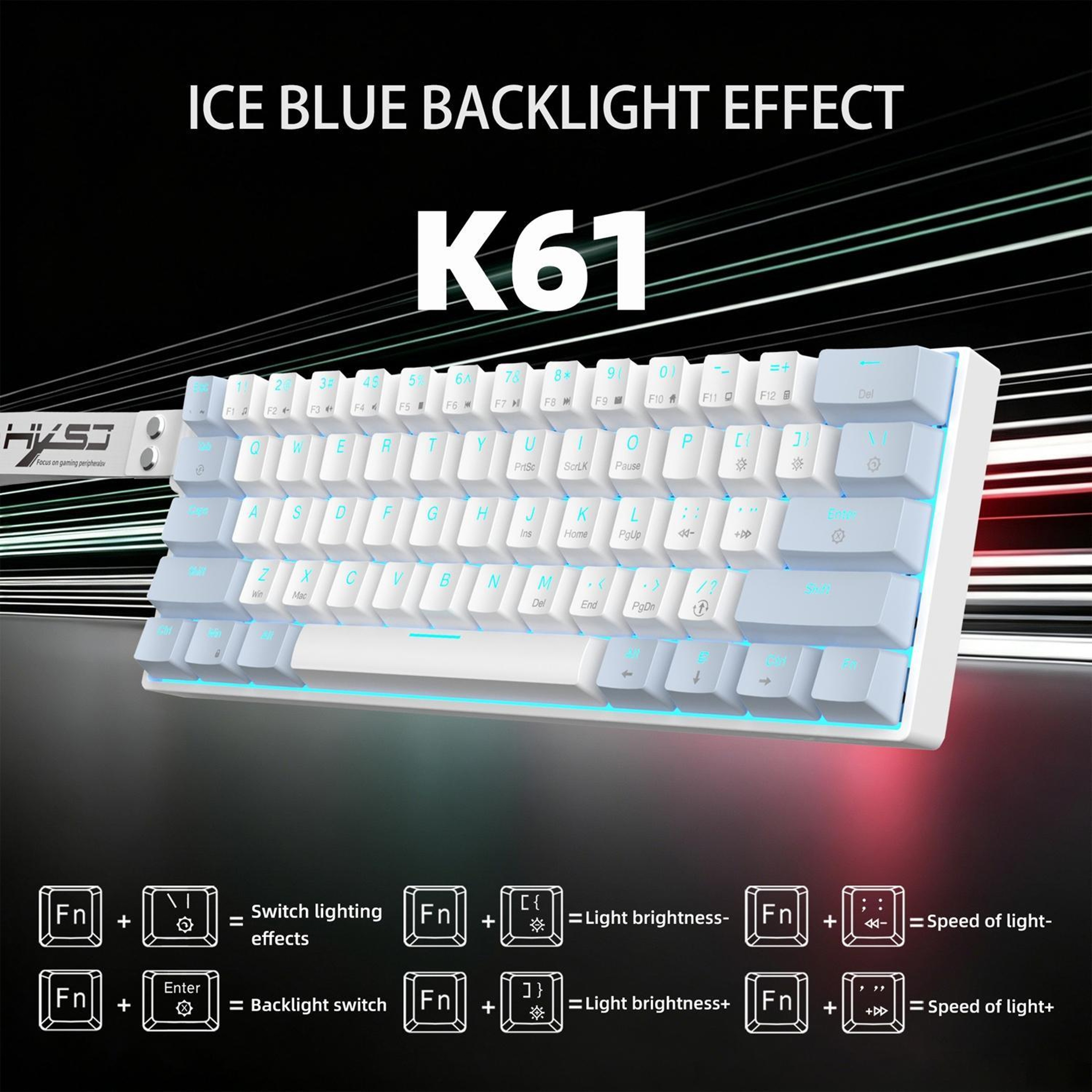 61-Key Wired Mechanical Gaming Keyboard with Ice Blue Backlighting – view 4
