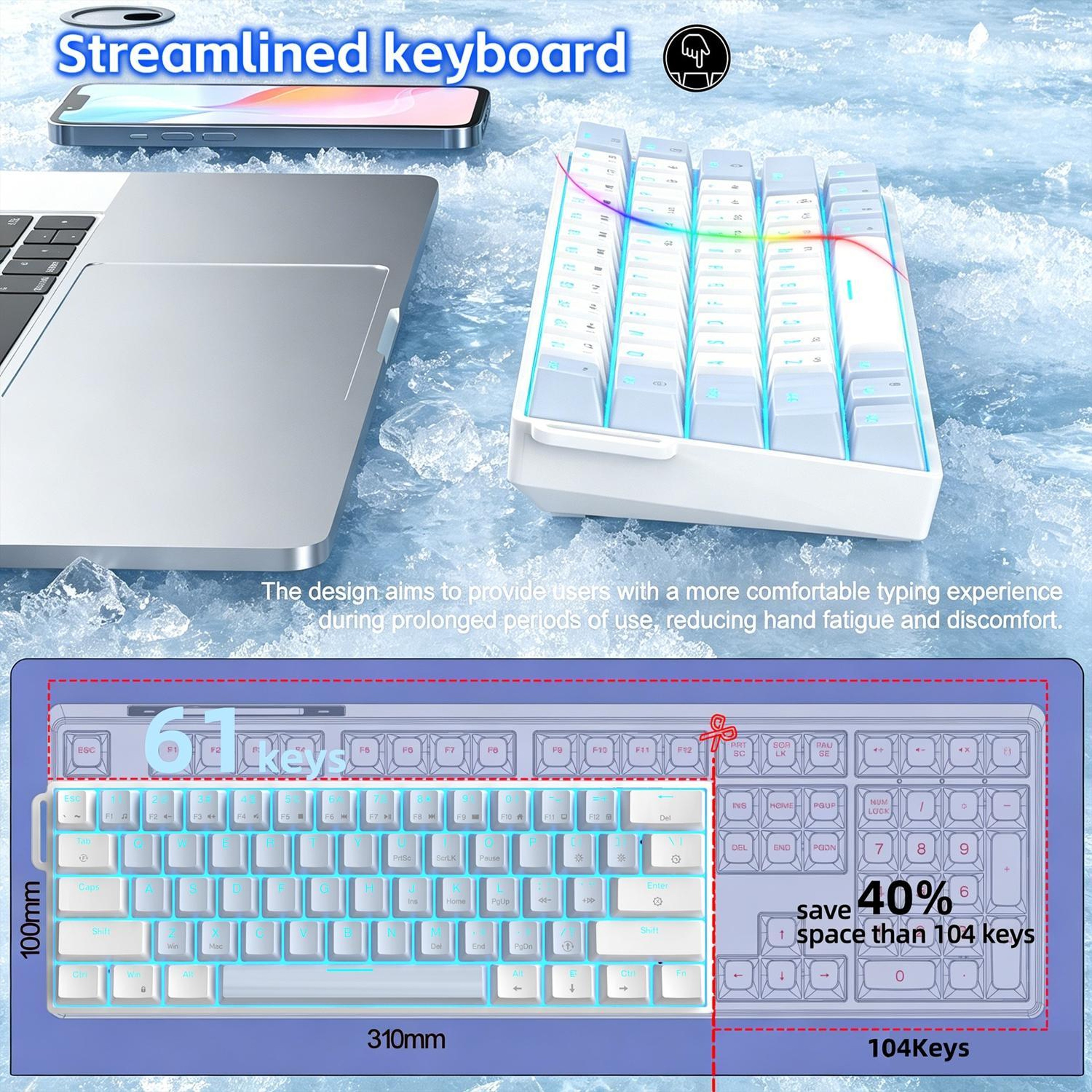 61-Key Wired Mechanical Gaming Keyboard with Ice Blue Backlighting – view 7
