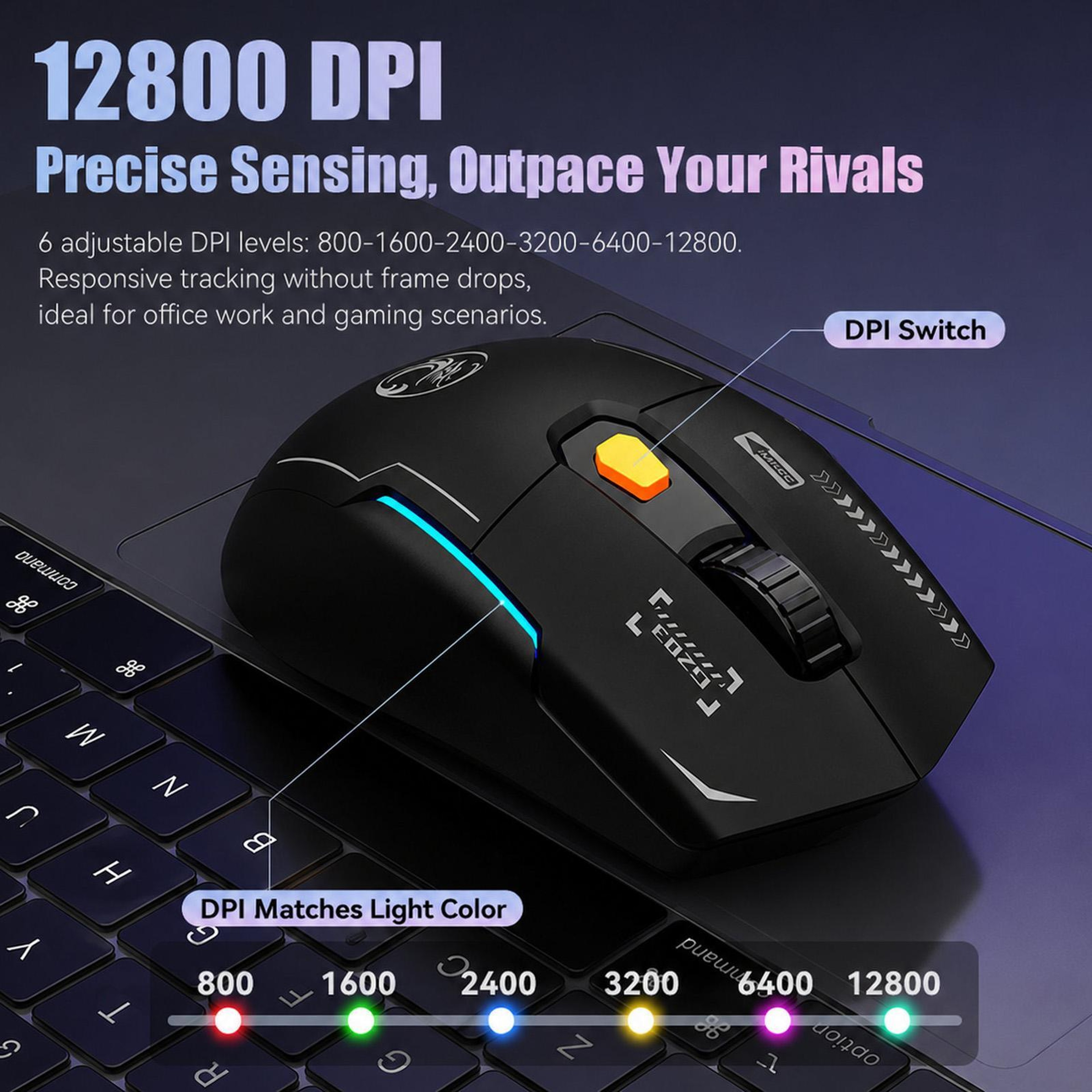 Tri-Mode Wireless Gaming Mouse with 12800 DPI and RGB Lighting – view 2
