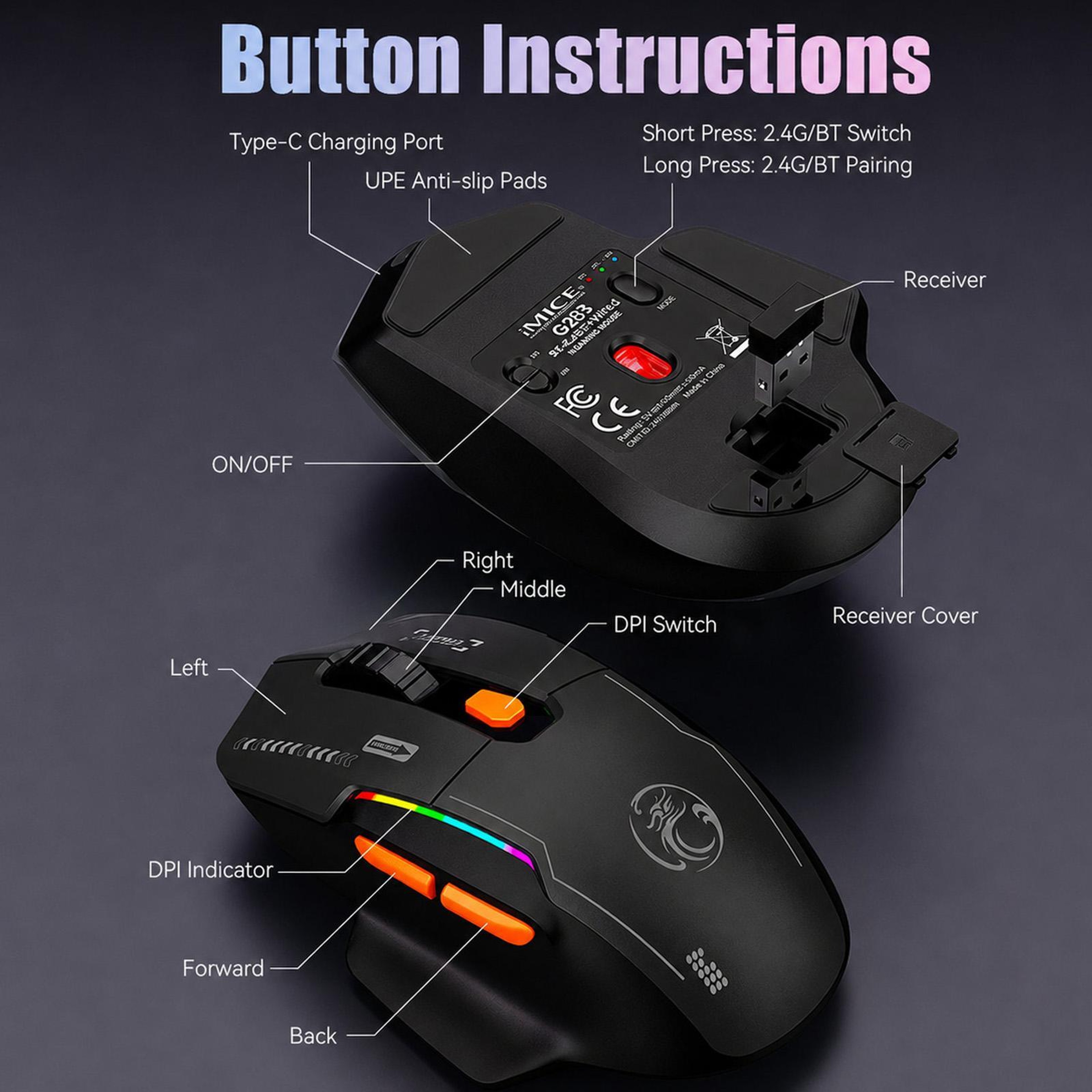 Tri-Mode Wireless Gaming Mouse with 12800 DPI and RGB Lighting – view 8