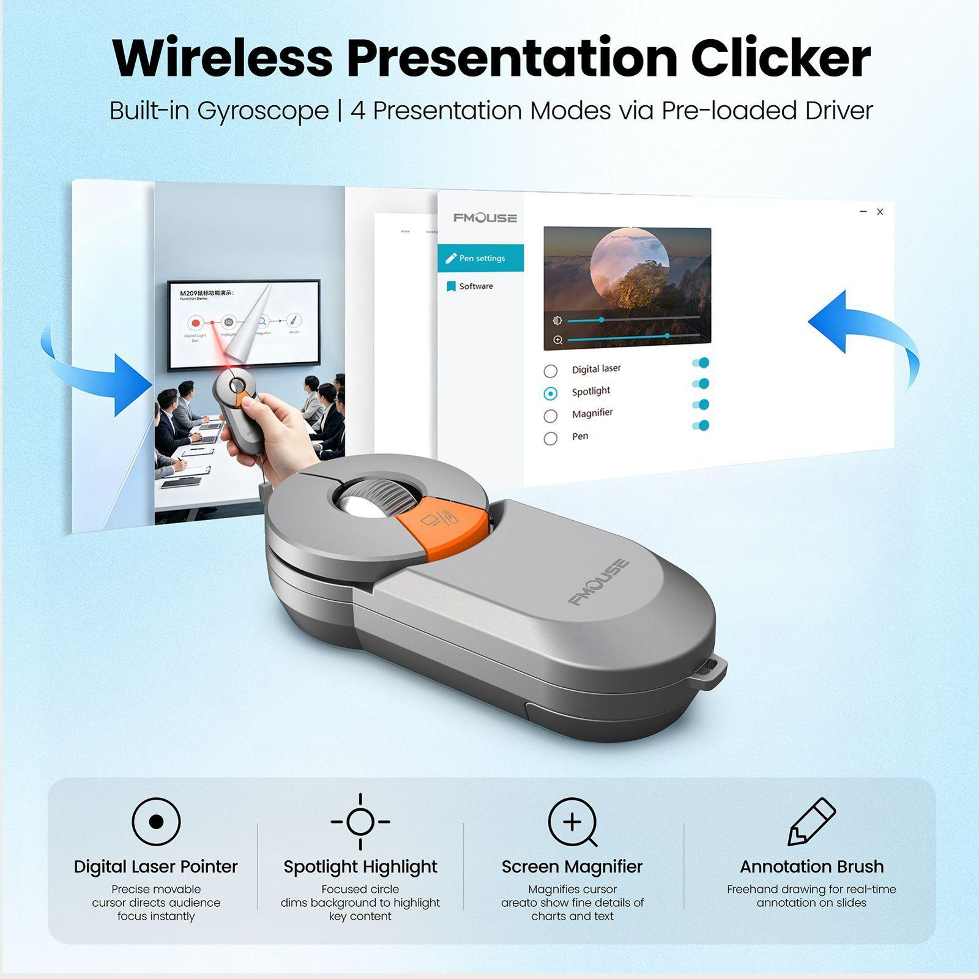 M209 Wireless Presentation Clicker and Mini Mouse with Triple-Mode Connection – view 3