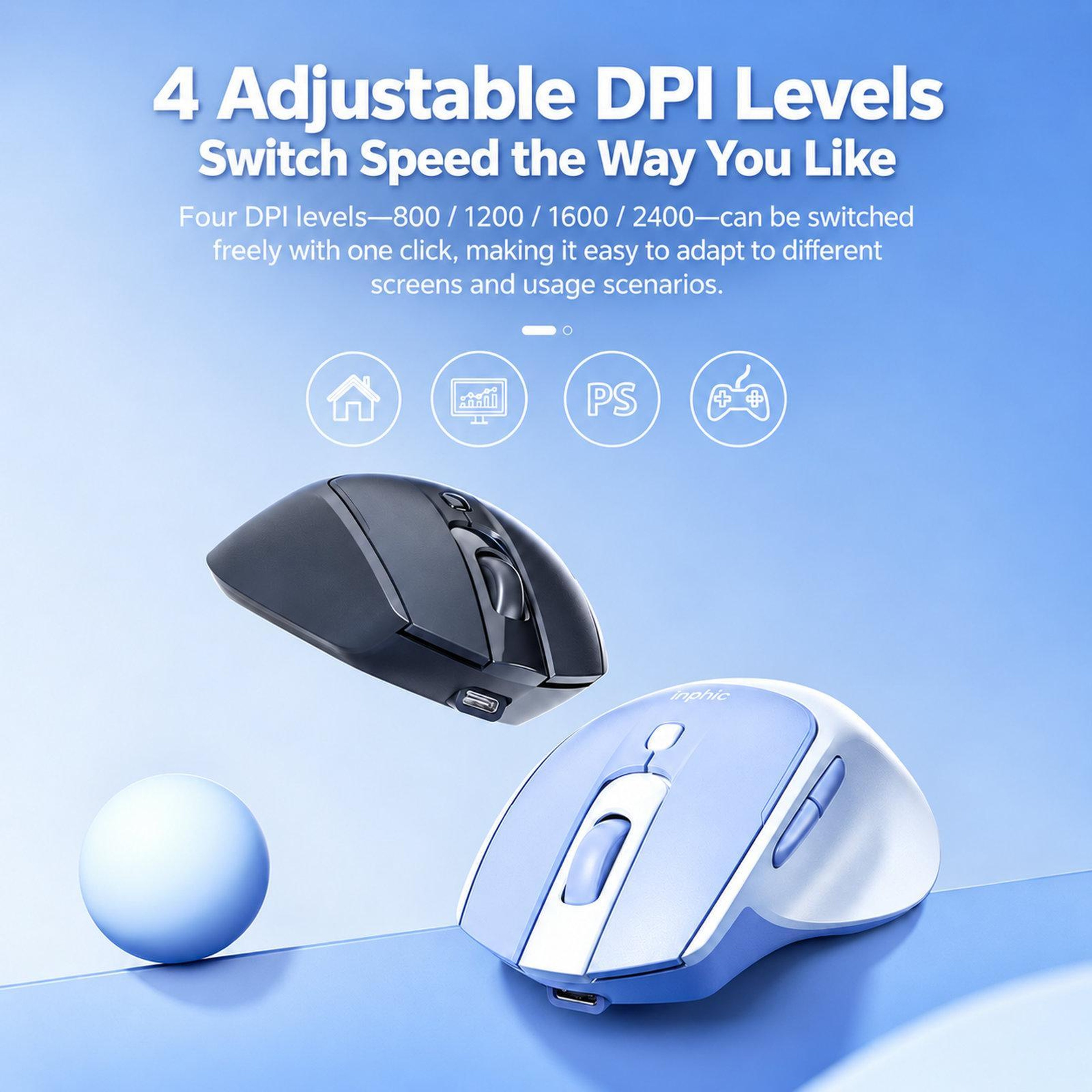 M2 Rechargeable Wireless Ergonomic Mouse with Silent Clicks and Adjustable DPI – view 3