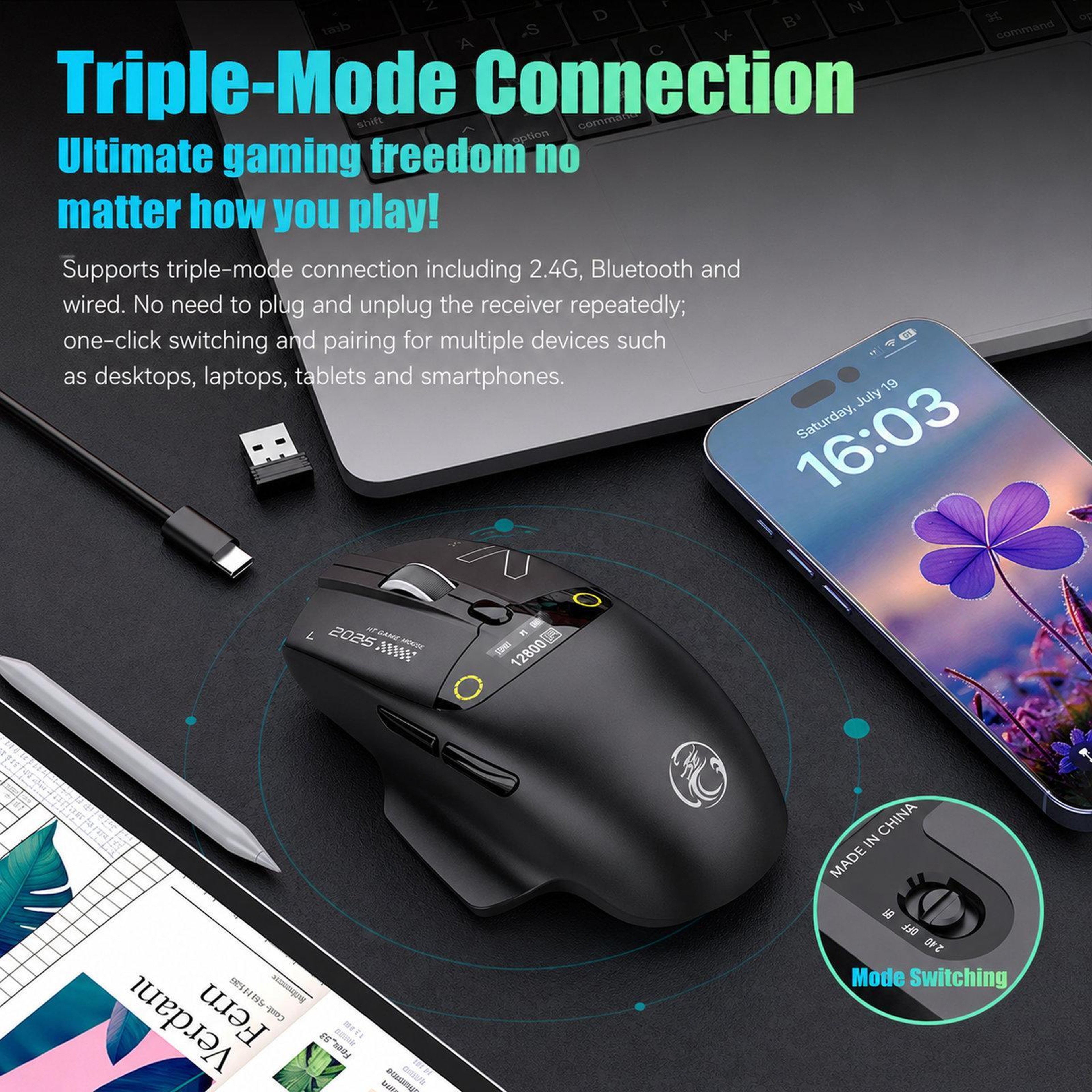 TriMode Wireless Gaming Mouse With Smart Display And 12800 DPI 1