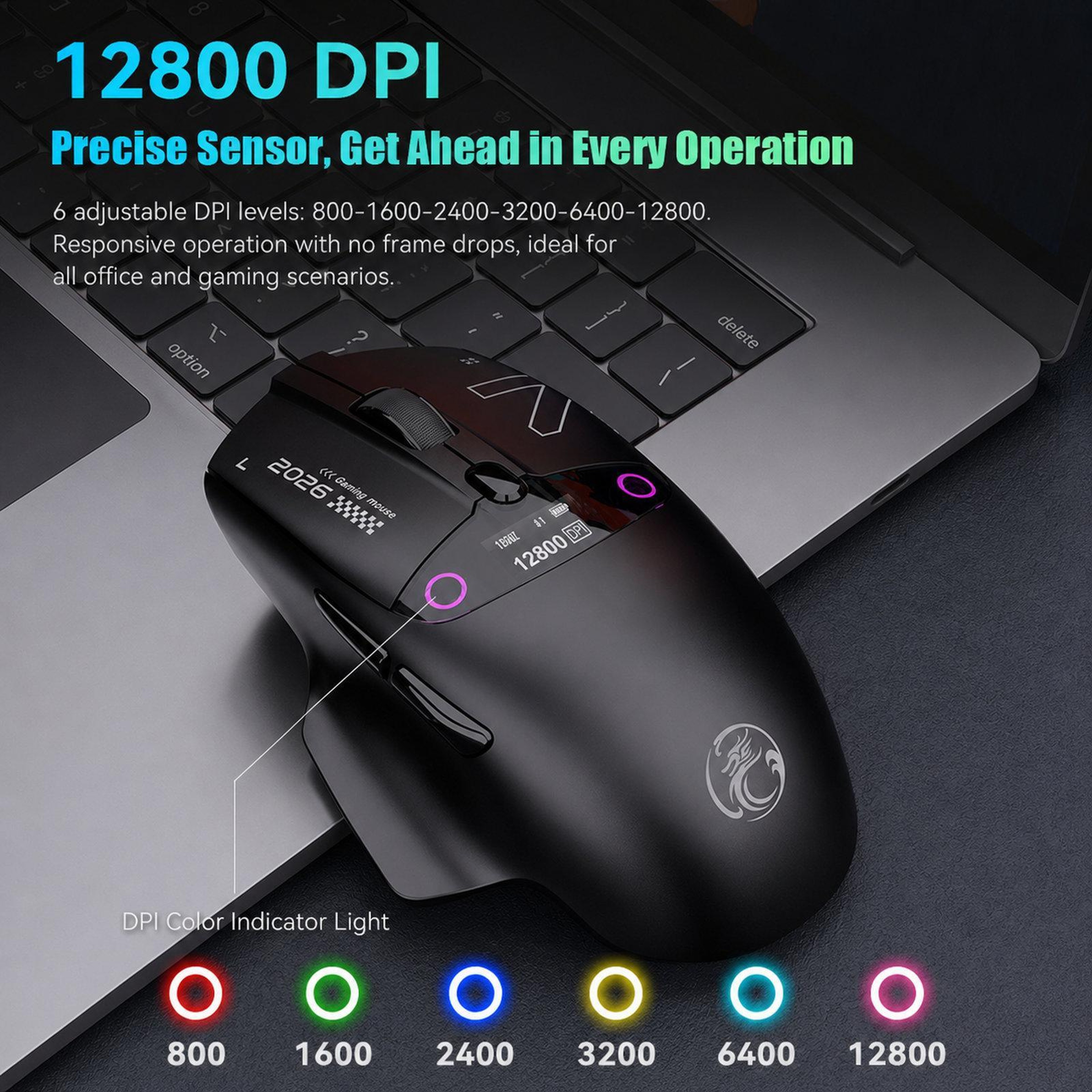 TriMode Wireless Gaming Mouse With Smart Display And 12800 DPI 3
