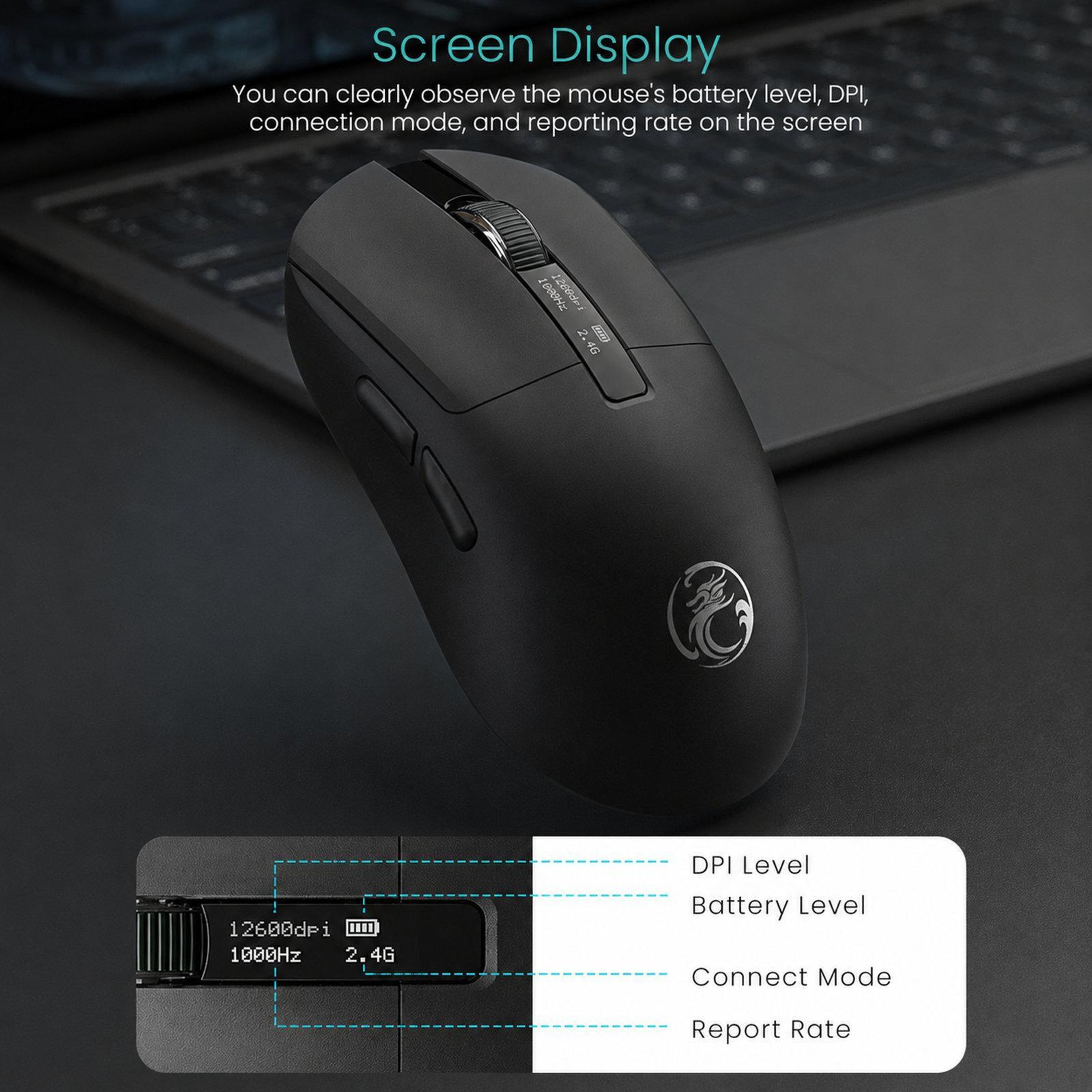 Tri-Mode Wireless Gaming Mouse with Display and Adjustable DPI – view 3