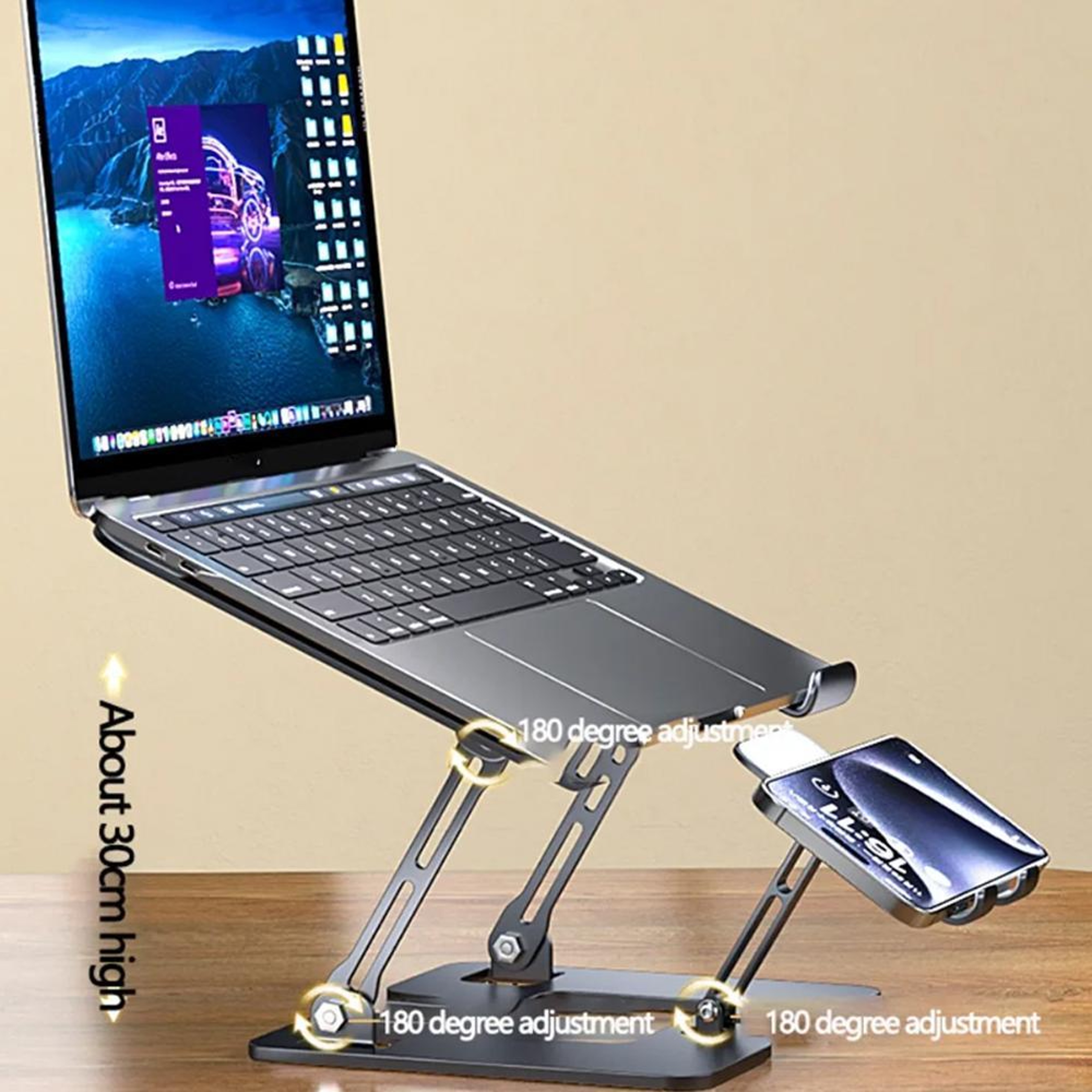 Adjustable Foldable Laptop And Tablet Stand With Phone Holder 1