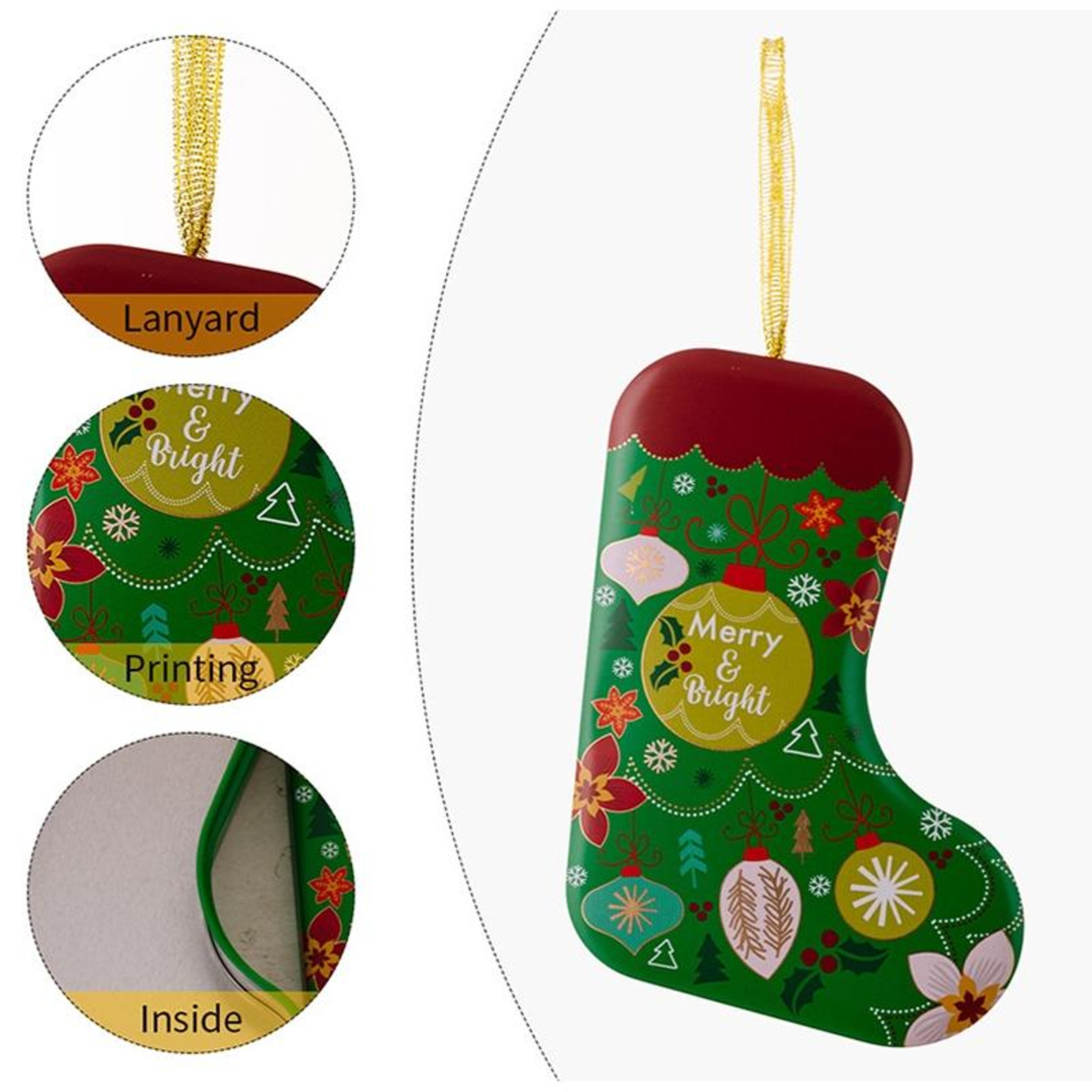 Christmas Stocking Shaped Tinplate Gift Box Ornament 3