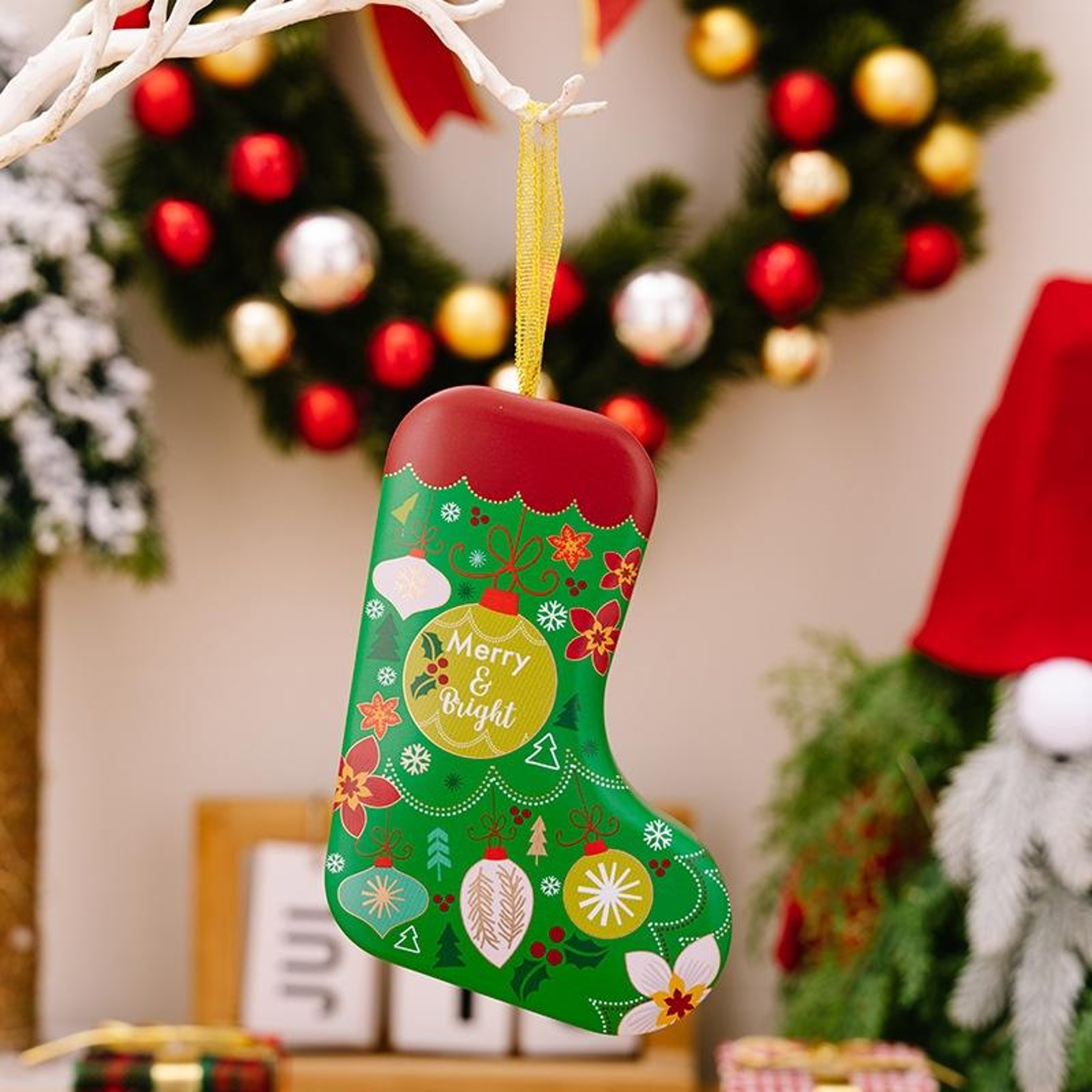 Christmas Stocking Shaped Tinplate Gift Box Ornament 8