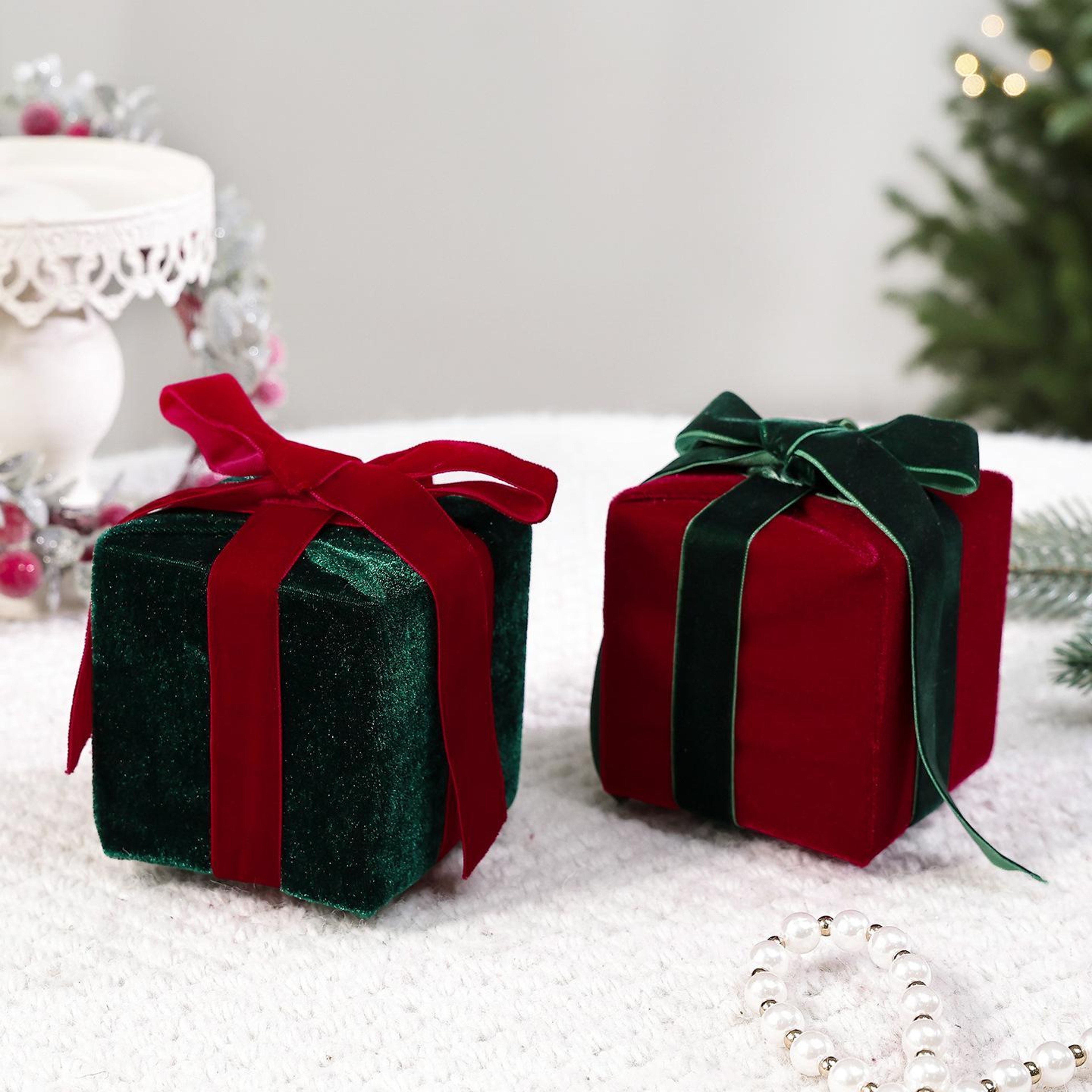 Velvet Christmas Gift Box Ornaments 315 Inch Plush Tree Decorations 0