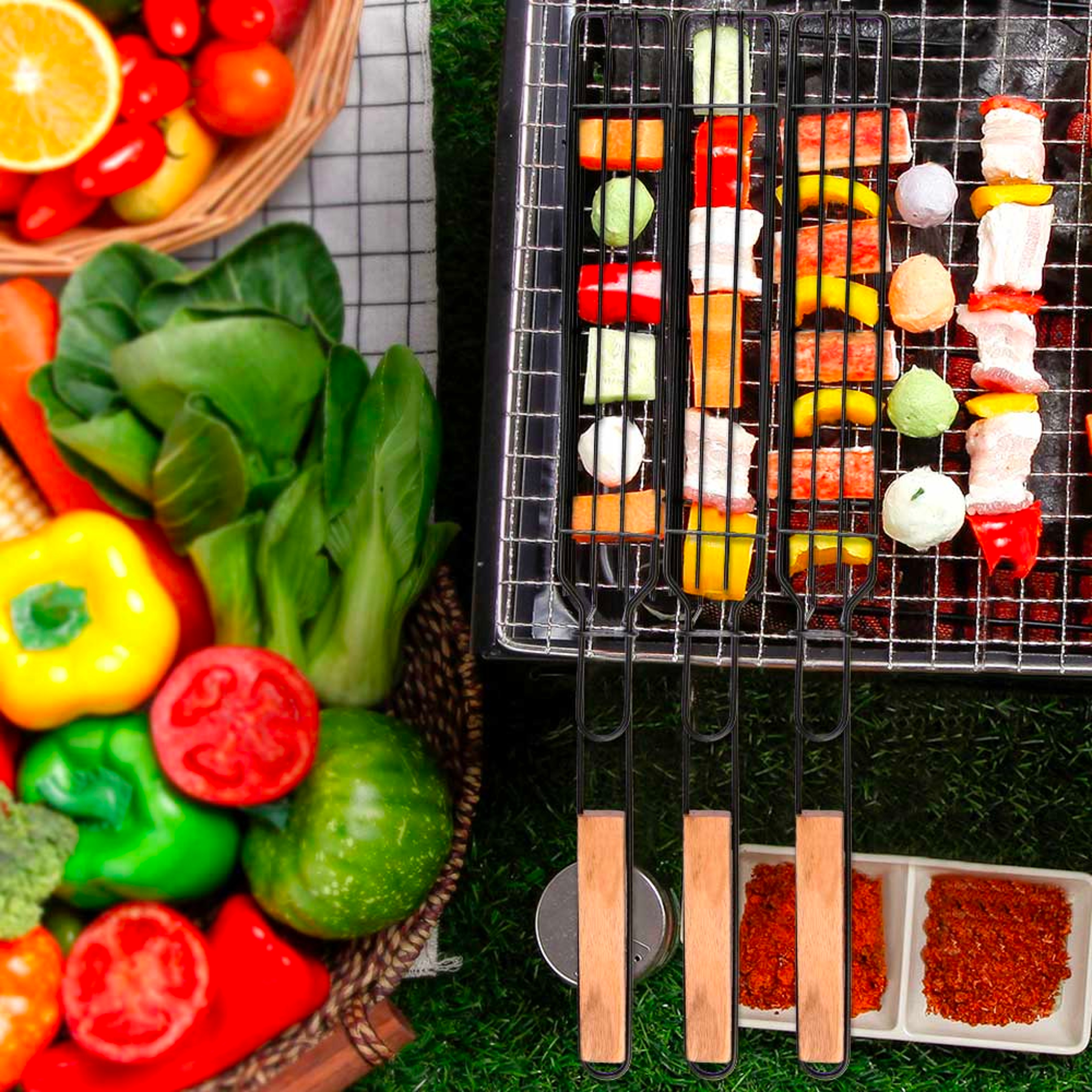 Non-stick Slim Kabob Grilling Baskets for Outdoor Grill 1