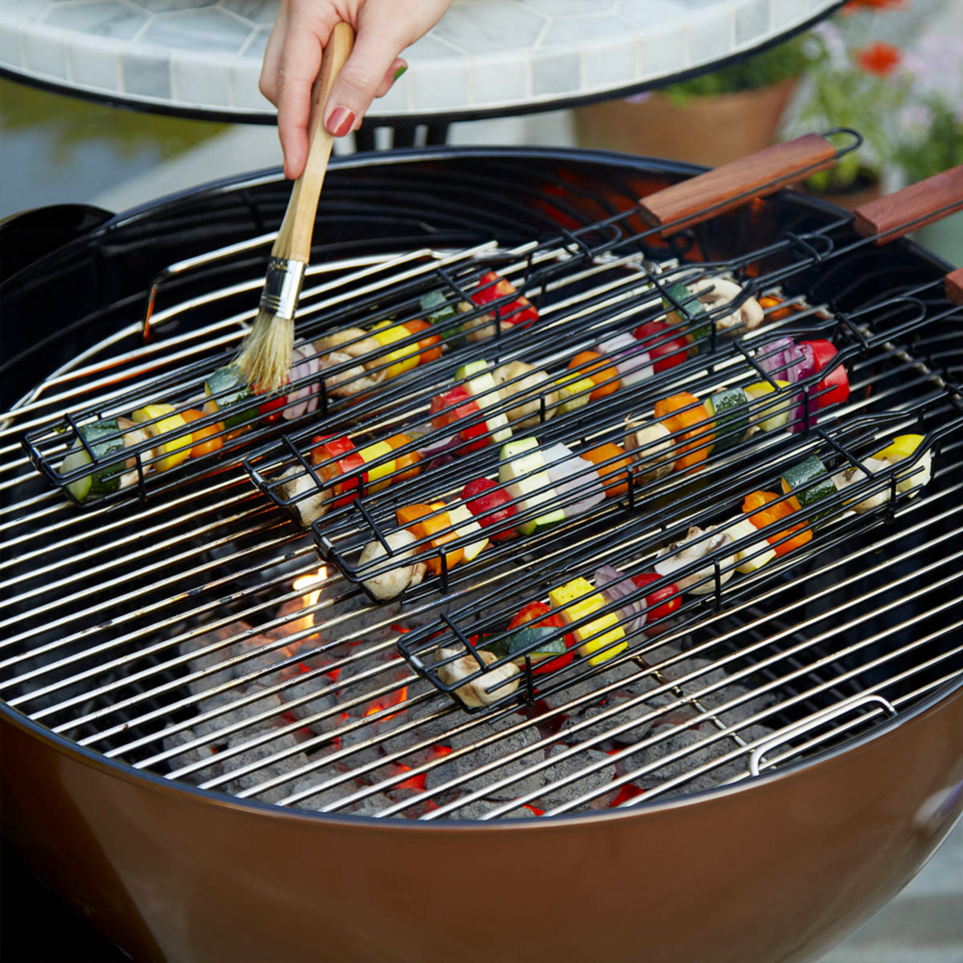 Non-stick Slim Kabob Grilling Baskets for Outdoor Grill 2