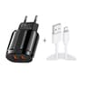 Dual USB Travel Charger With 8 Pin Cable Fast Charging Compact  Adapter 0