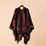 Womens Autumn Winter Geometric Lattice Flower Pattern Imitation Cashmere Shawl Cloak Cape, Warm Stylish Poncho