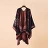Womens Autumn Winter Geometric Lattice Flower Pattern Imitation Cashmere Shawl Cloak Cape, Warm Stylish Poncho
