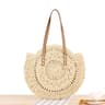 Handmade round straw beach bag and vintage woven shoulder purse for summer vacation