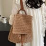 Boho Crochet Straw Beach Backpack