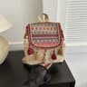 Ethnic Embroidered Canvas Backpack and Boho Tassel Shoulder Bag
