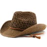 Western cowboy straw hat for women, breathable summer sun hat with ethnic style