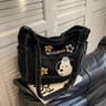 Korean Cartoon Embroidered Washed Denim Student Crossbody Tote Bag